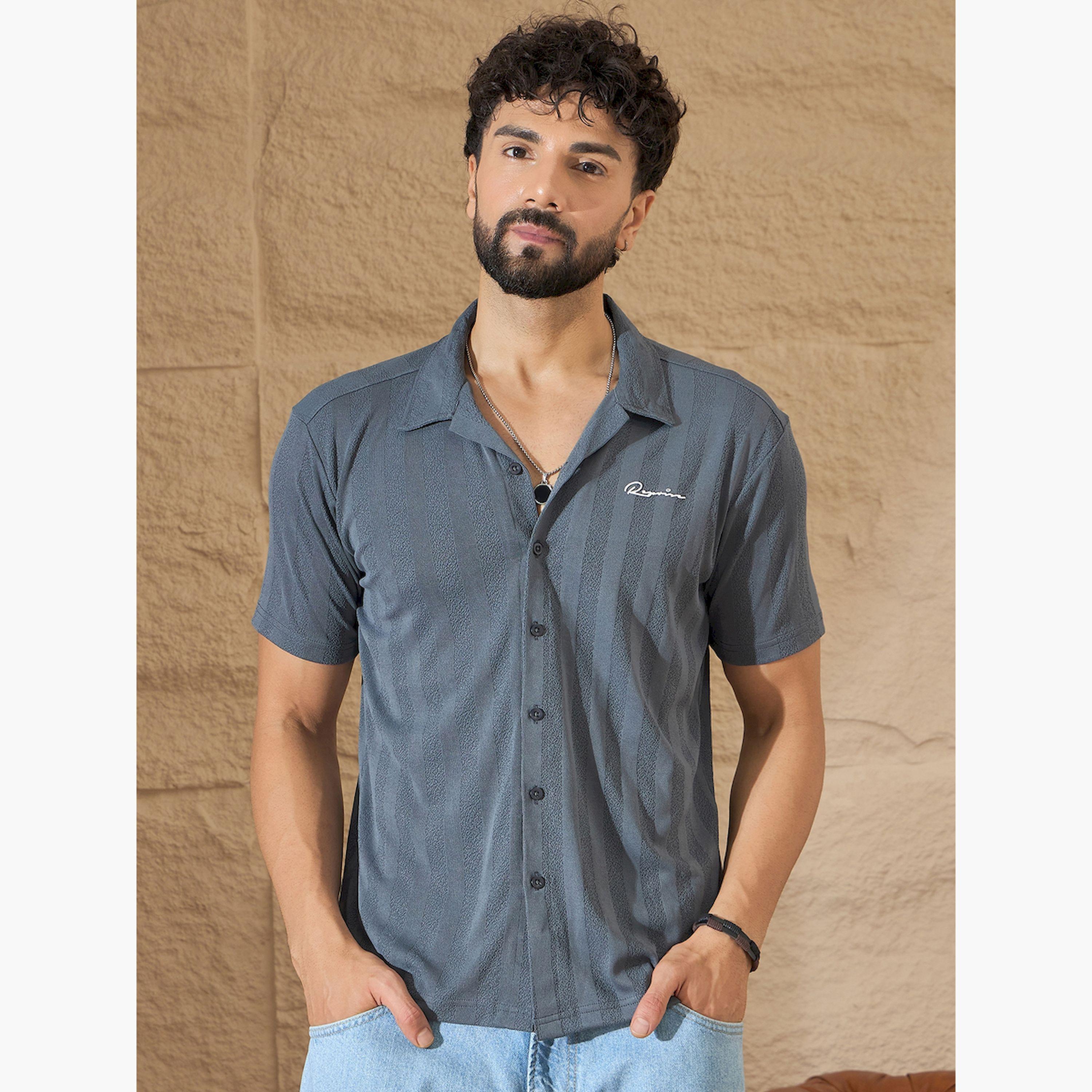 REPRISE X Styli Grey Textured Buttoned Shirt-men-clothing-shirts-image-1