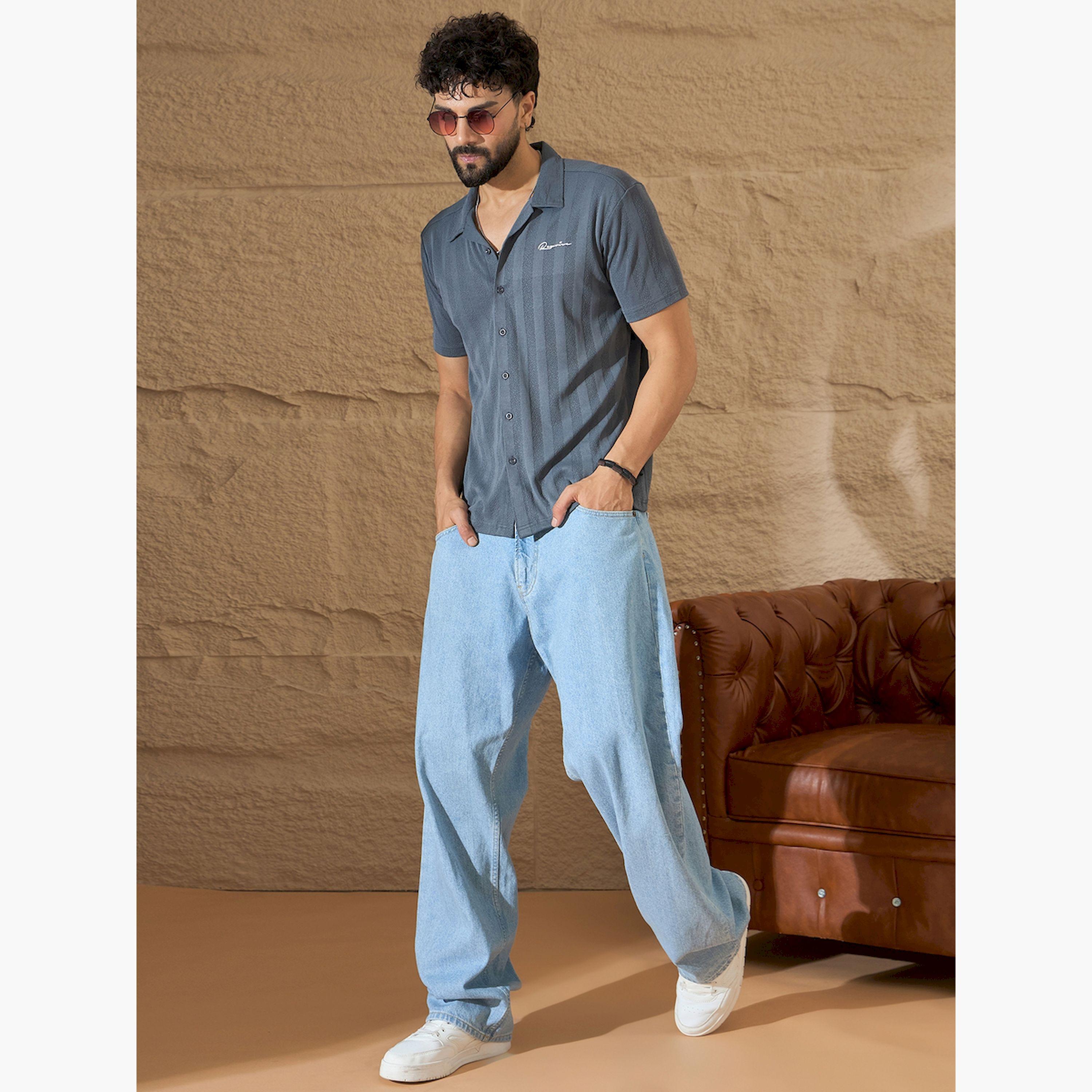 قميص رمادي بارز الملمس بأزرار-men-clothing-shirts-image-2