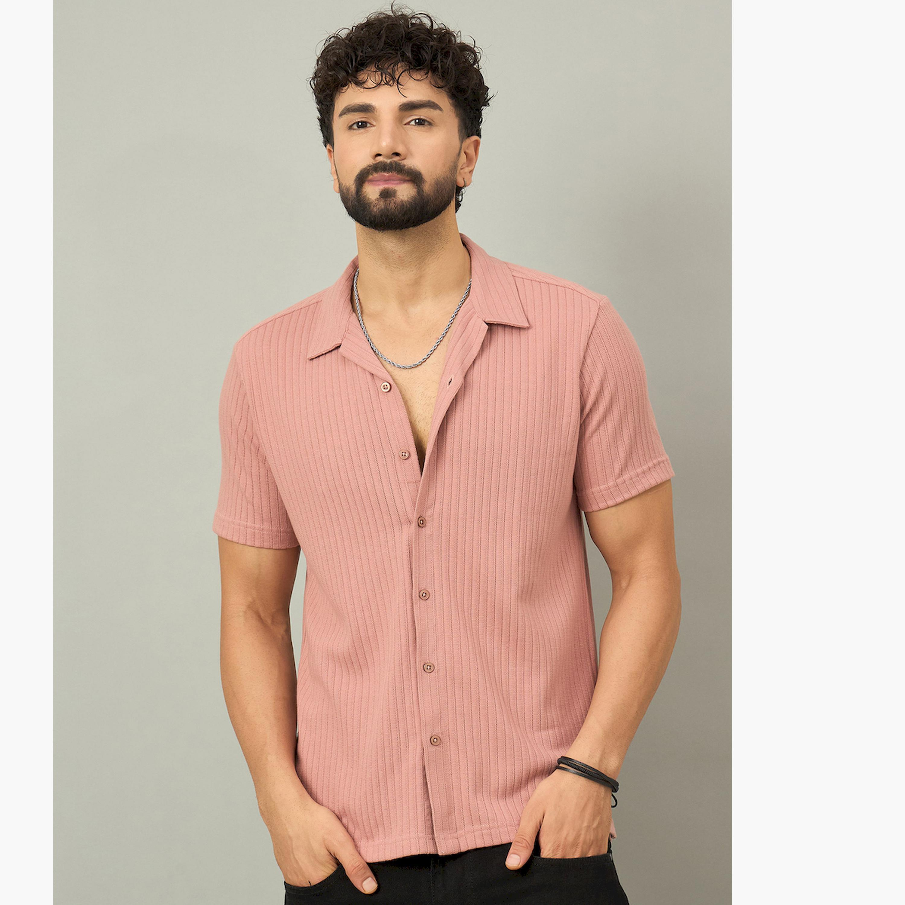 REPRISE X Styli Peach Textured Buttoned Shirt-men-clothing-shirts-image-1