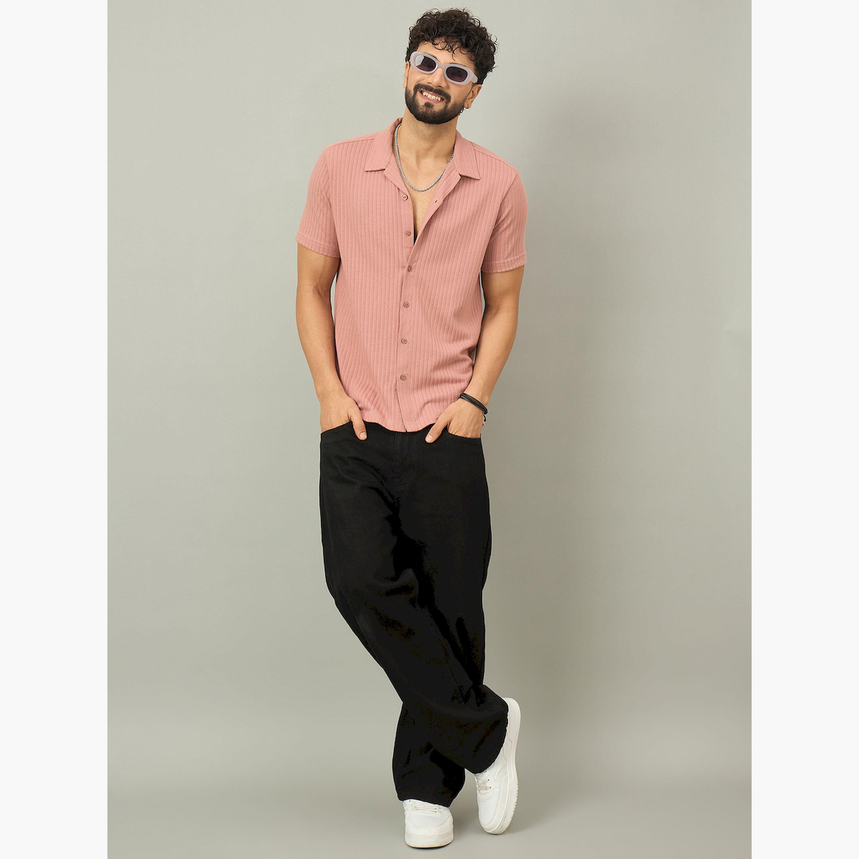 REPRISE X Styli Peach Textured Buttoned Shirt-men-clothing-shirts-image-2
