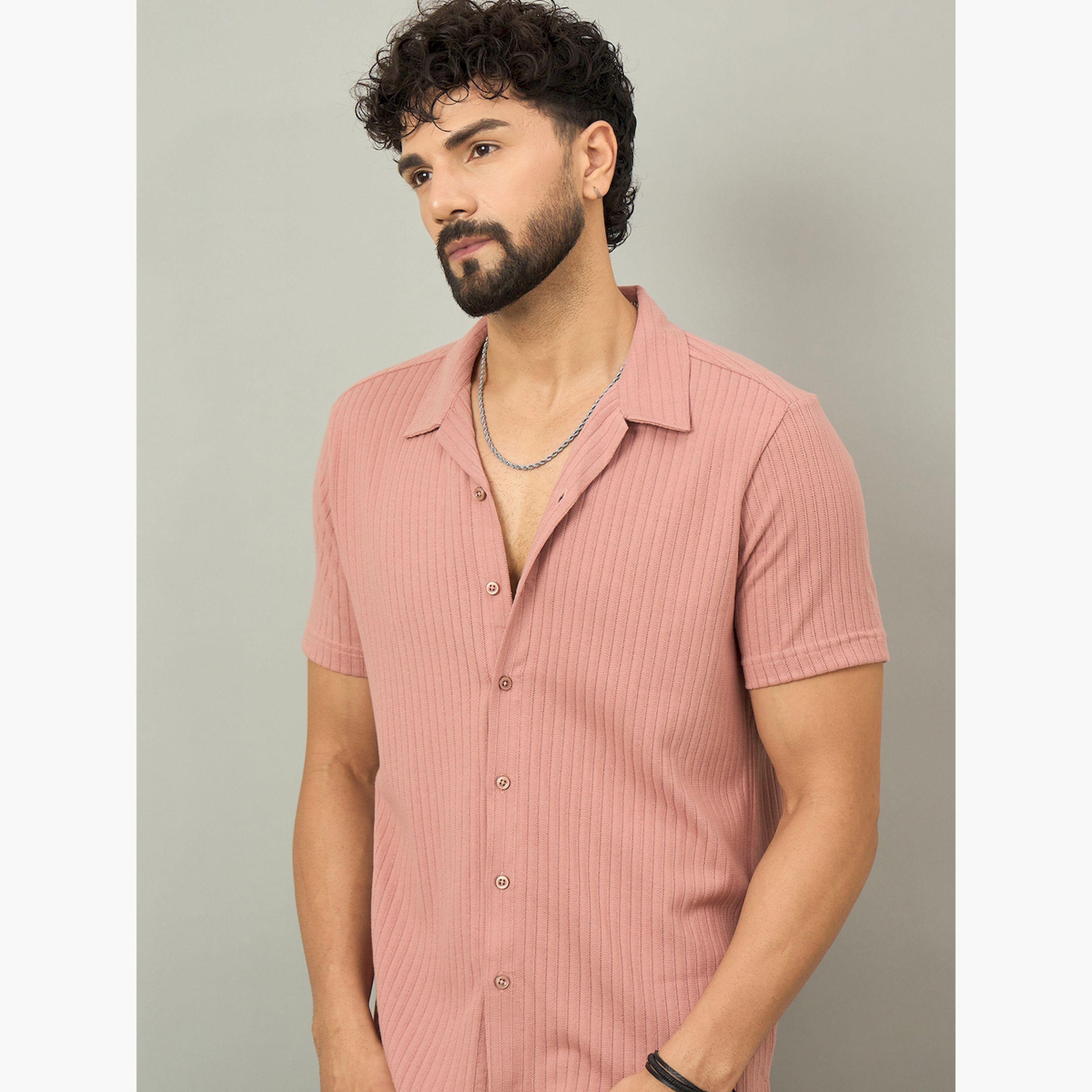 REPRISE X Styli Peach Textured Buttoned Shirt-men-clothing-shirts-image-4