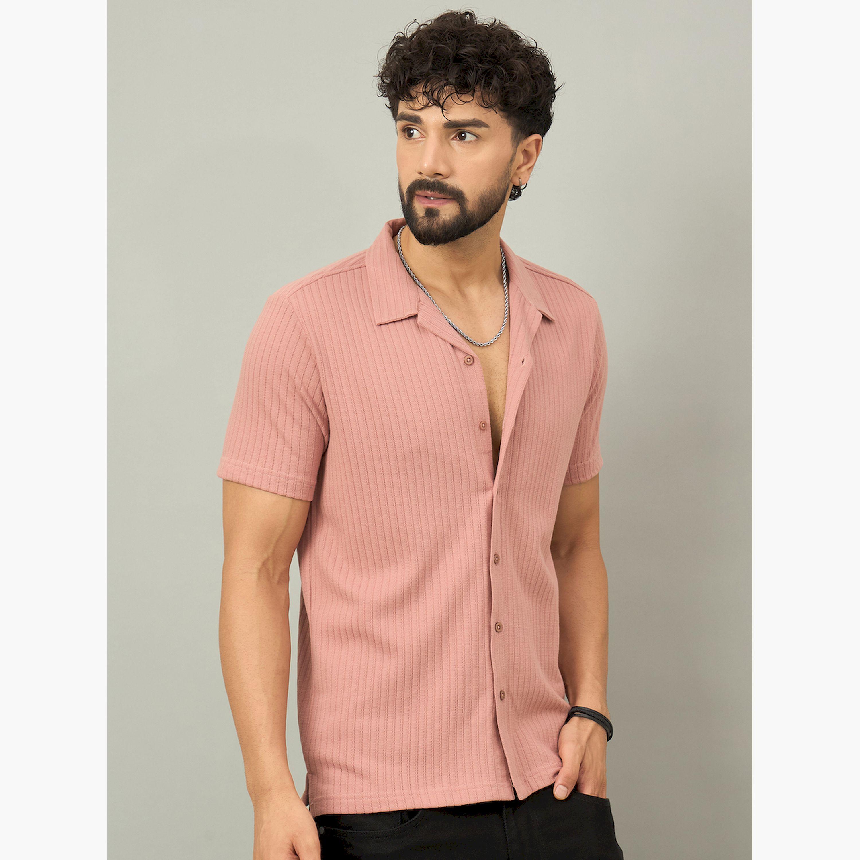 REPRISE X Styli Peach Textured Buttoned Shirt-men-clothing-shirts-image-5