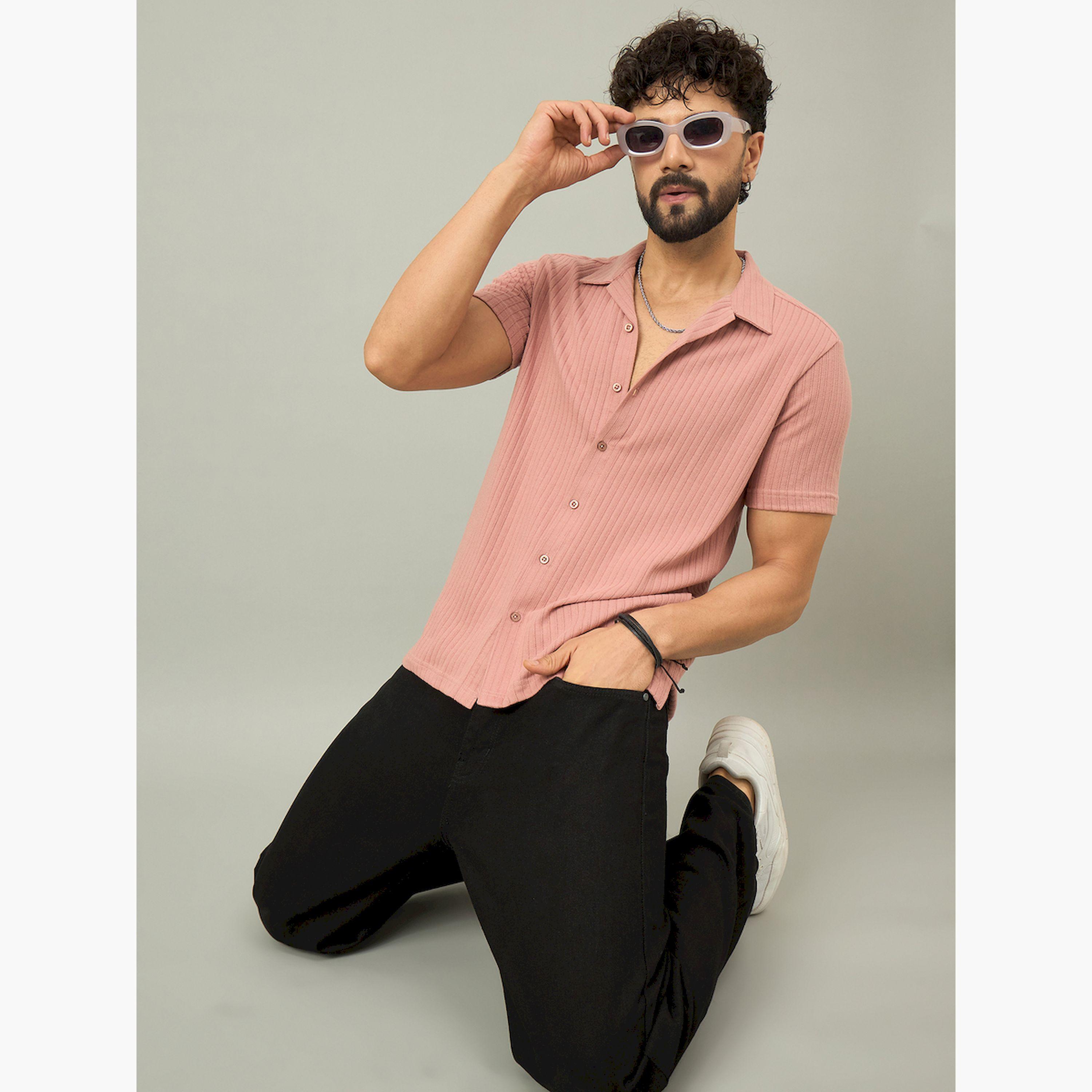REPRISE X Styli Peach Textured Buttoned Shirt-men-clothing-shirts-image-6