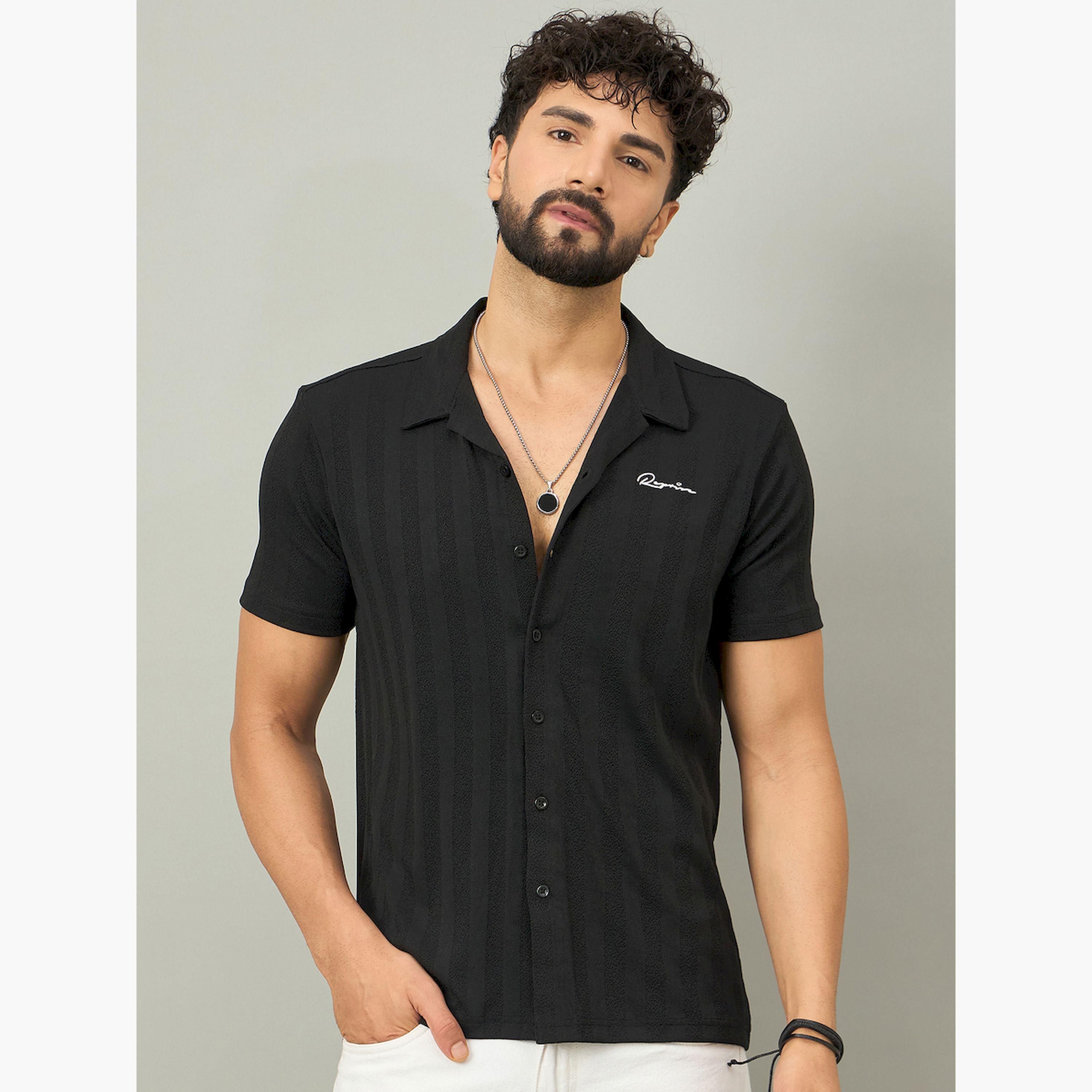 REPRISE X Styli Black Textured Buttoned Shirt-men-clothing-shirts-image-1