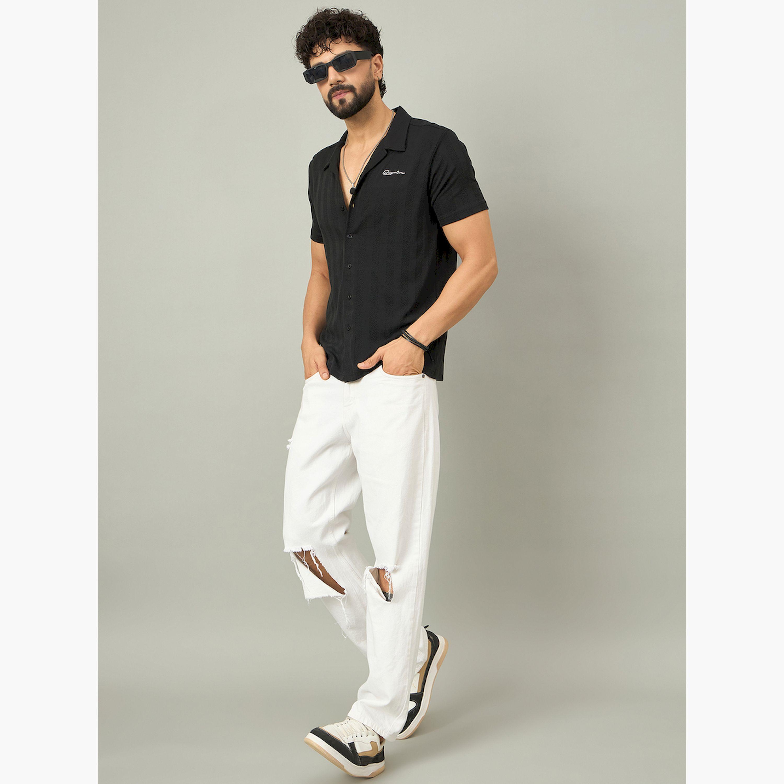 REPRISE X Styli Black Textured Buttoned Shirt-men-clothing-shirts-image-2