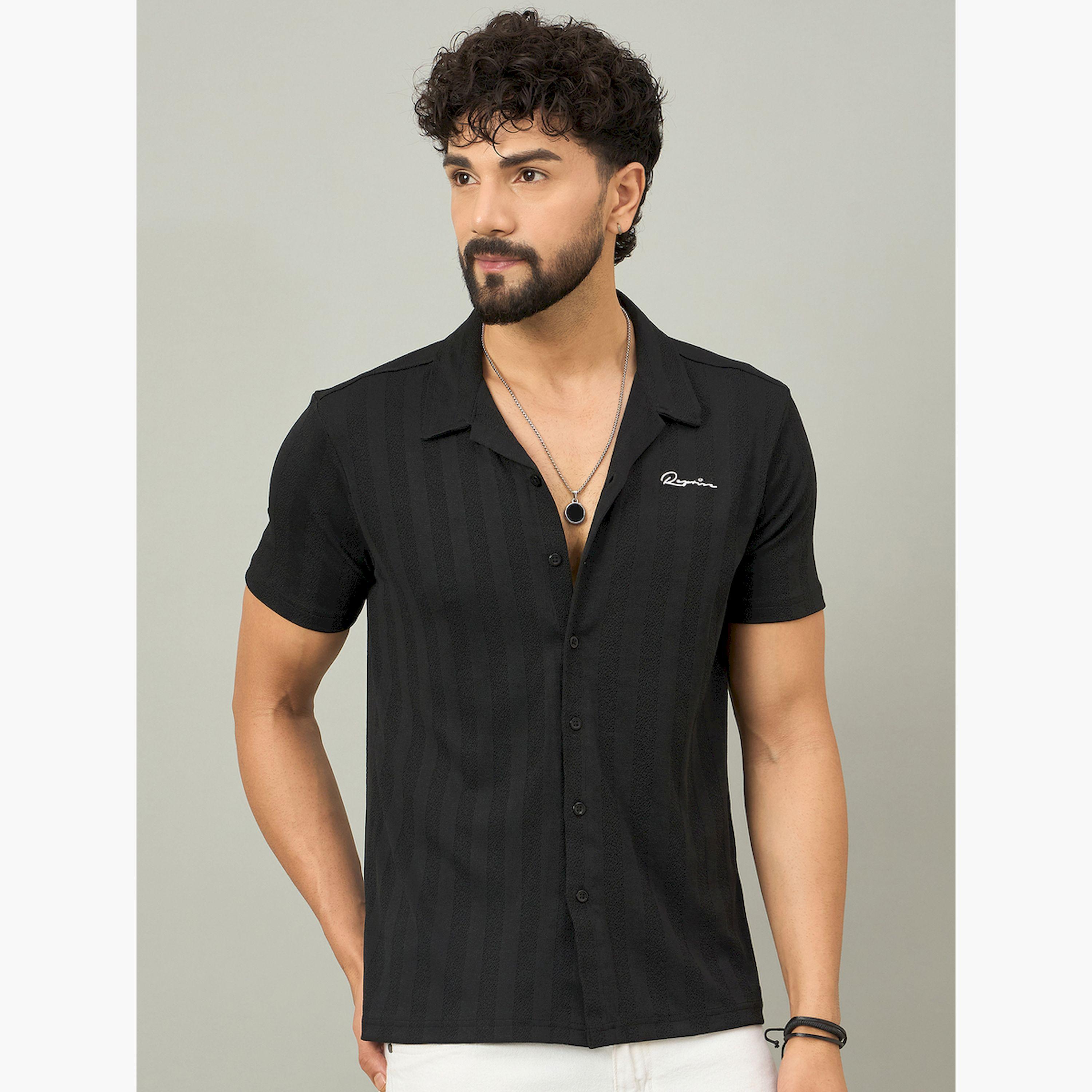 REPRISE X Styli Black Textured Buttoned Shirt-men-clothing-shirts-image-3