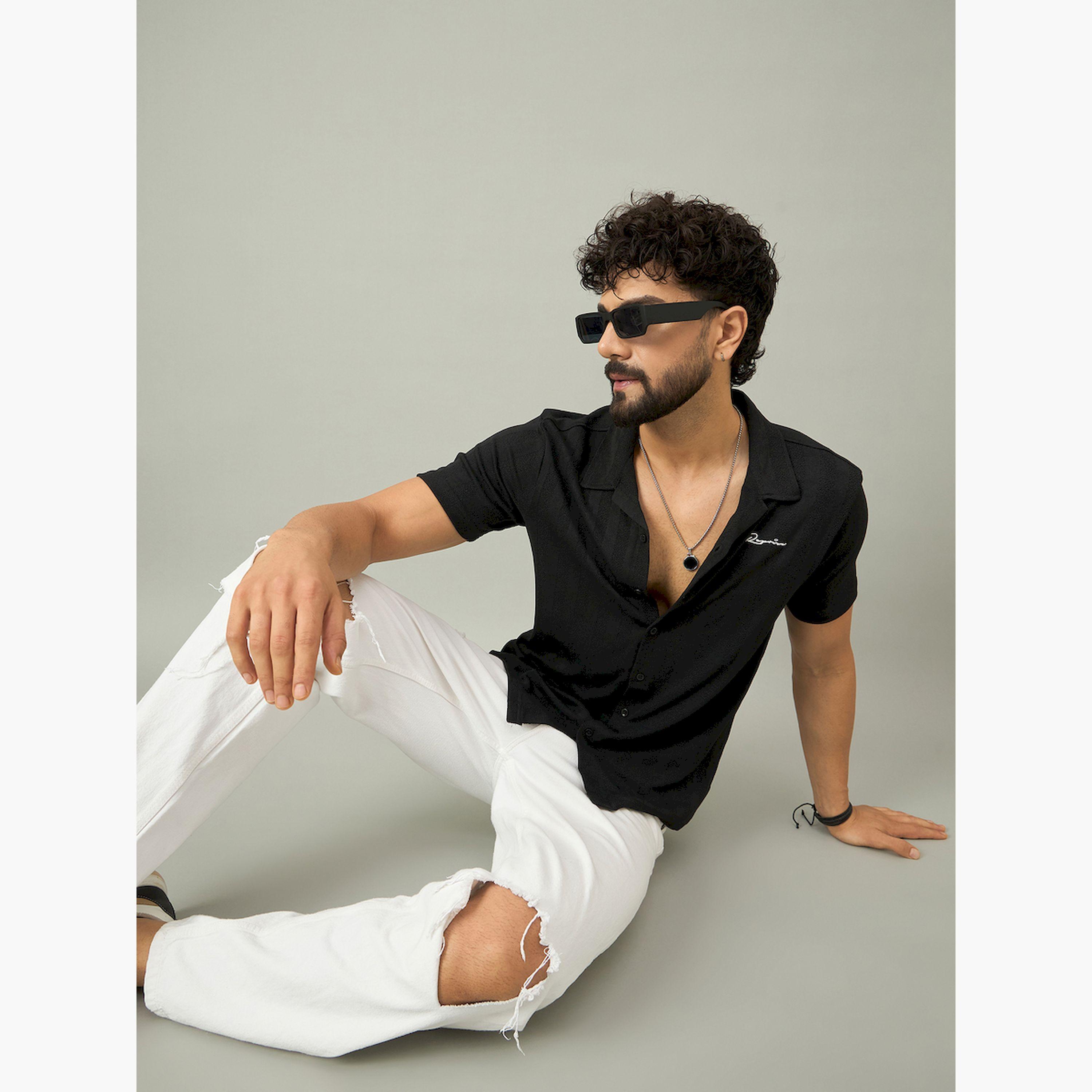 REPRISE X Styli Black Textured Buttoned Shirt-men-clothing-shirts-image-4