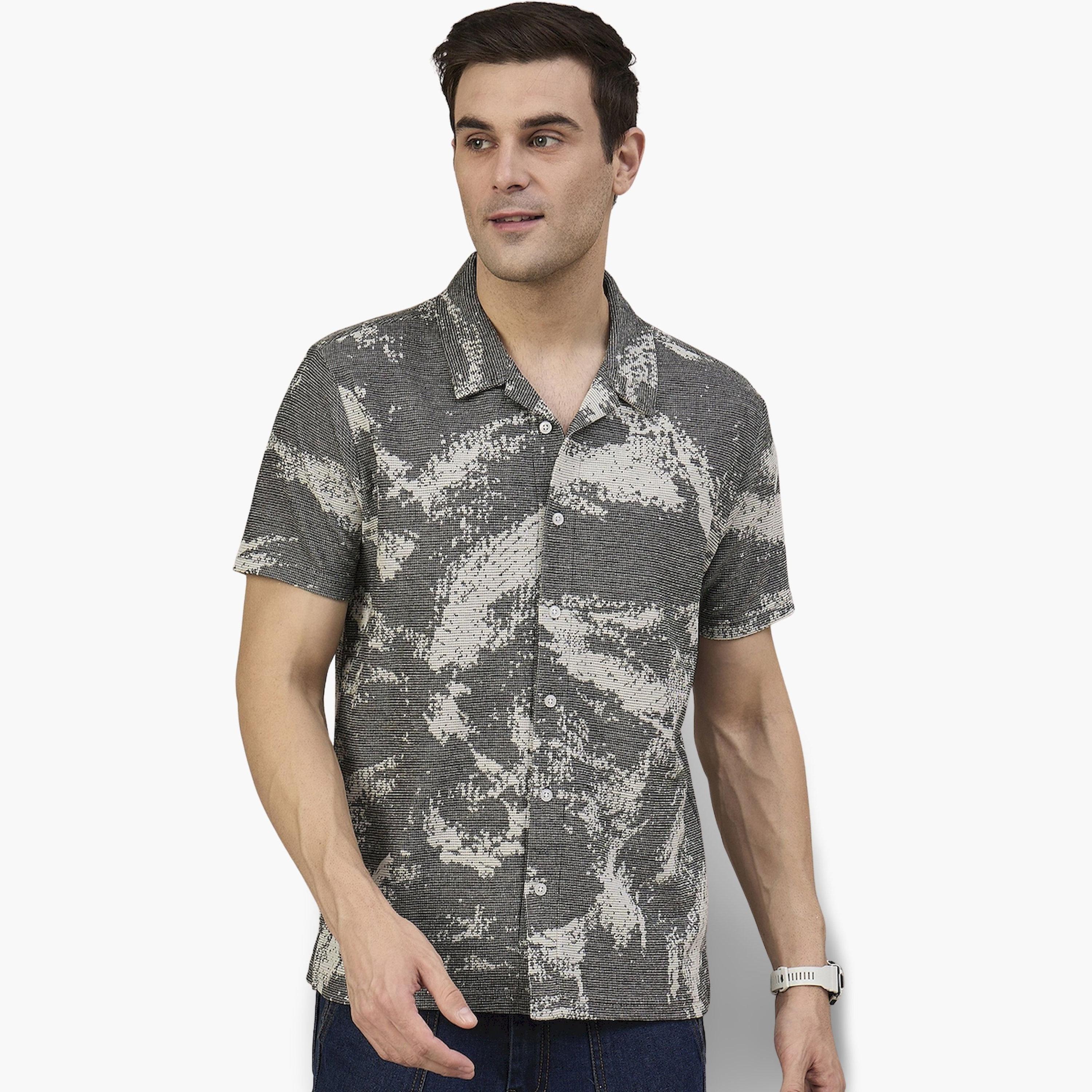 REPRISE X Styli Dark Grey Patterned Textured Shirt-men-clothing-shirts-image-1
