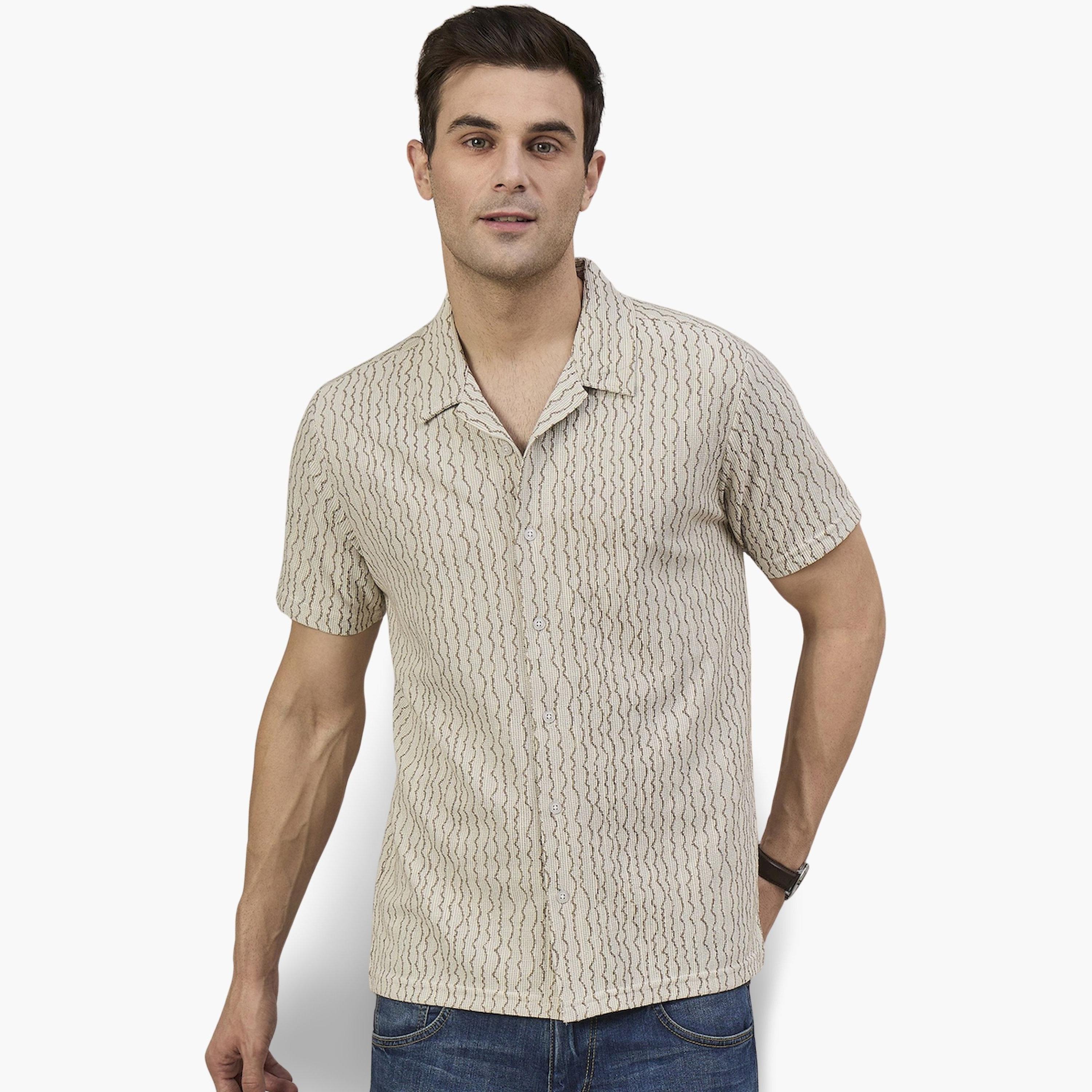 REPRISE X Styli Beige Patterned Textured Shirt-men-clothing-shirts-image-1