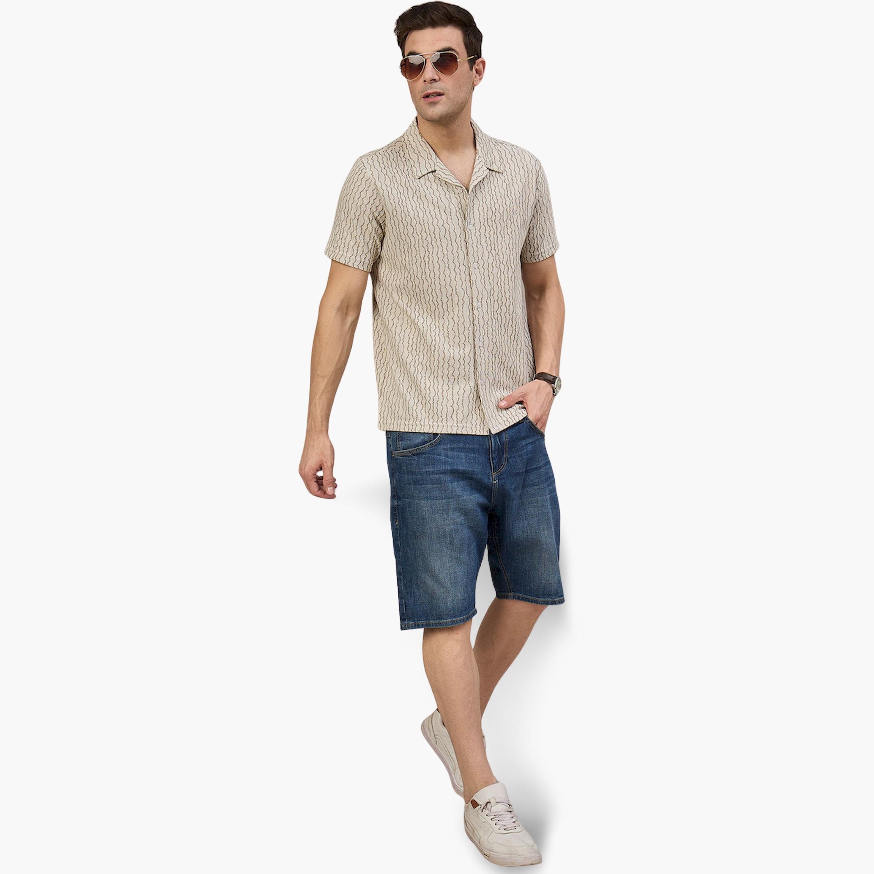 قميص بيج بنقشة بارزة الملمس-men-clothing-shirts-image-2