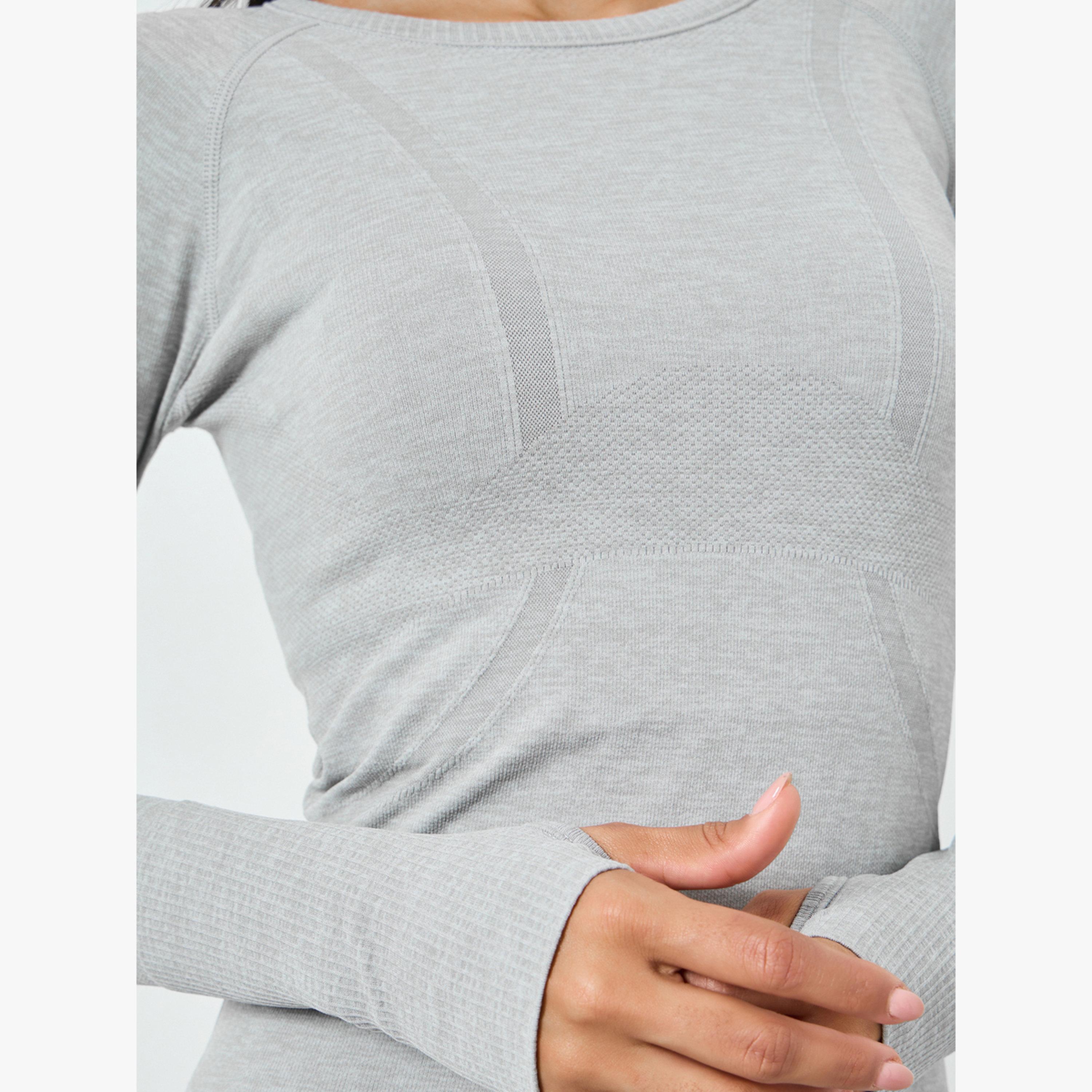 Styli Grey Seamless Contour Detail Short Sleeves Top-sports-women-clothing-tshirtsandvests-image-5