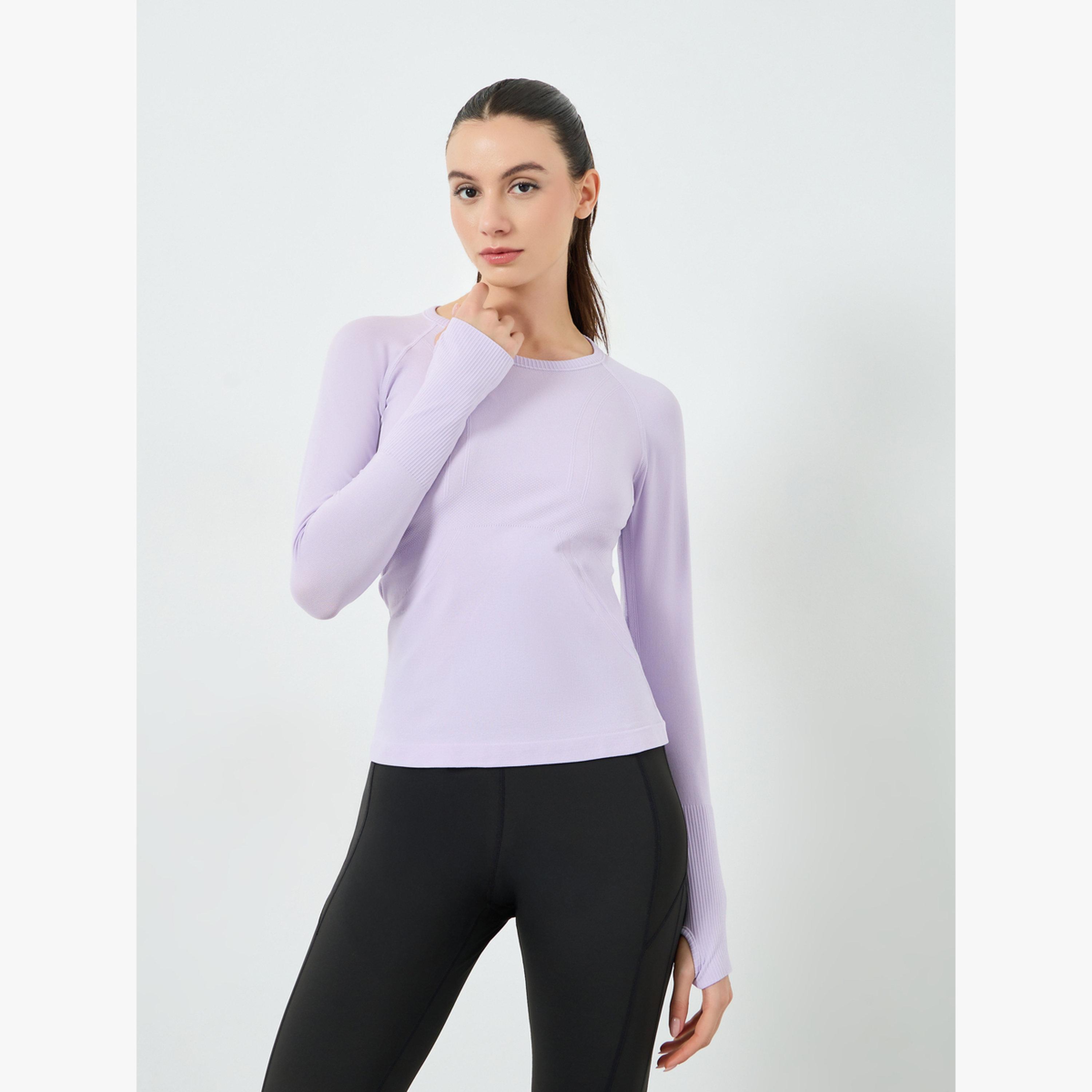 Styli Lilac Seamless Contour Detail Short Sleeves Top-sports-women-clothing-tshirtsandvests-image-1