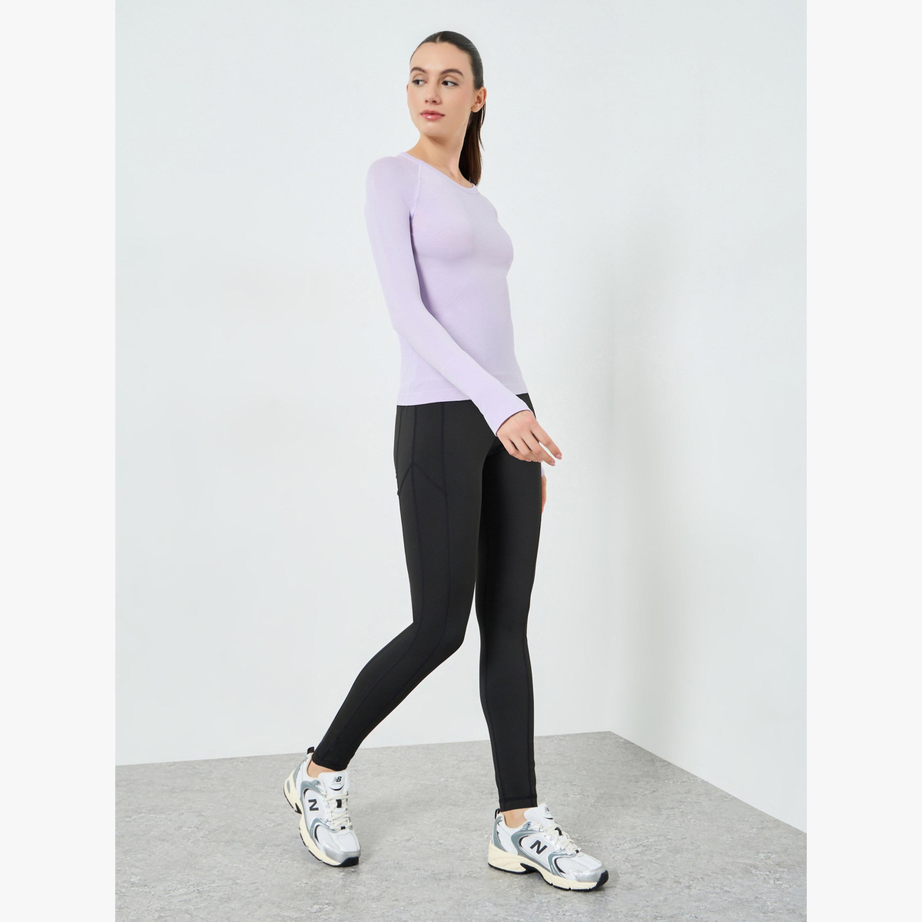 Styli Lilac Seamless Contour Detail Short Sleeves Top-sports-women-clothing-tshirtsandvests-image-2