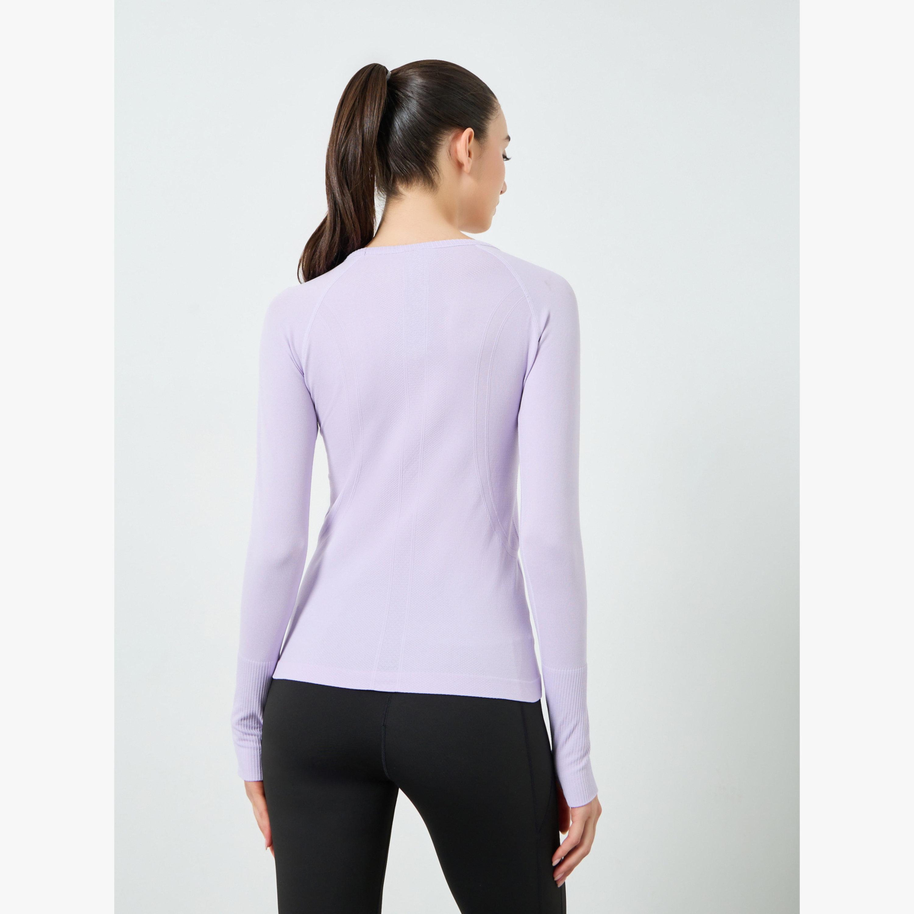 Styli Lilac Seamless Contour Detail Short Sleeves Top-sports-women-clothing-tshirtsandvests-image-4
