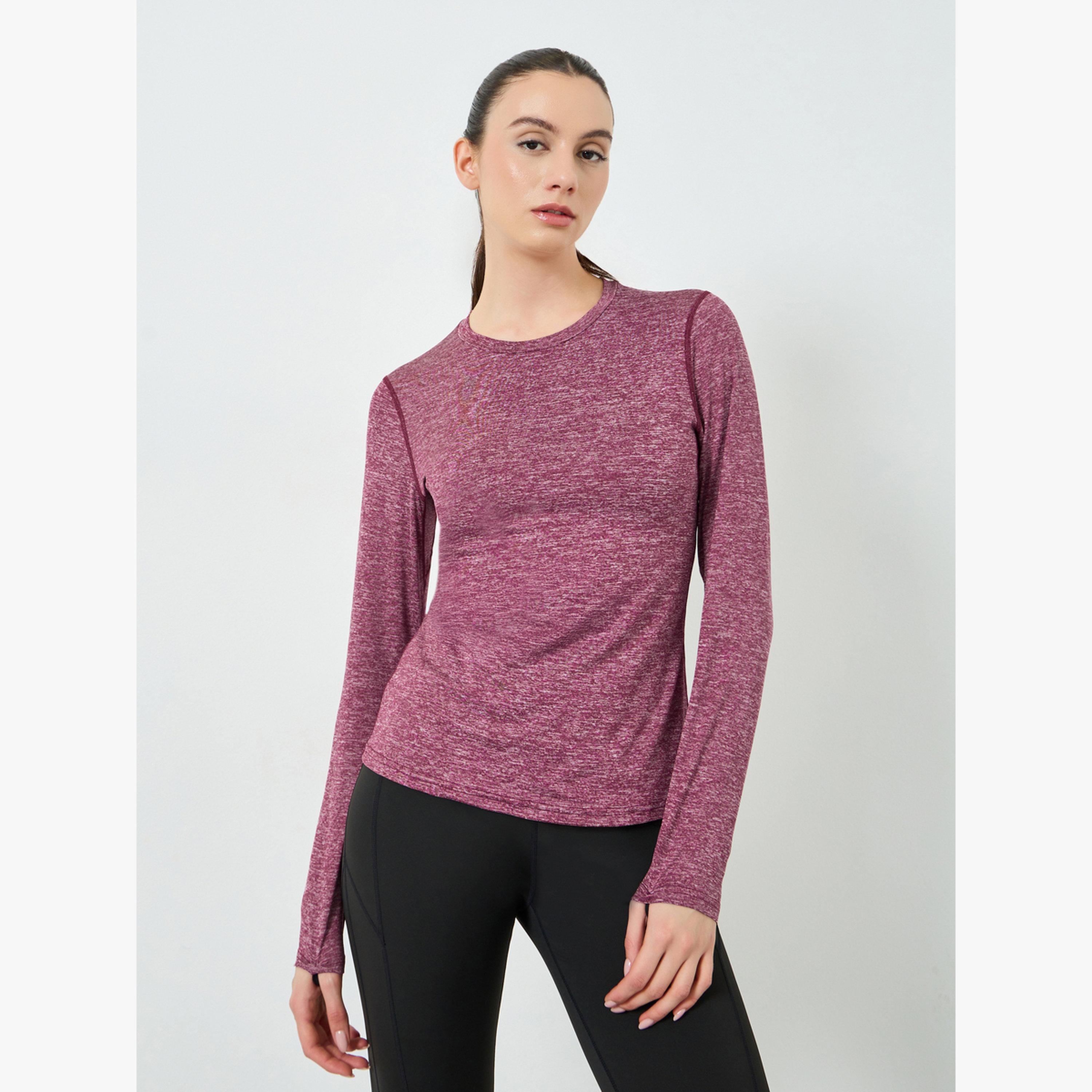 بلوزة بياقة دائرية ونقشة ميلانج-women-clothing-tshirts-image-1