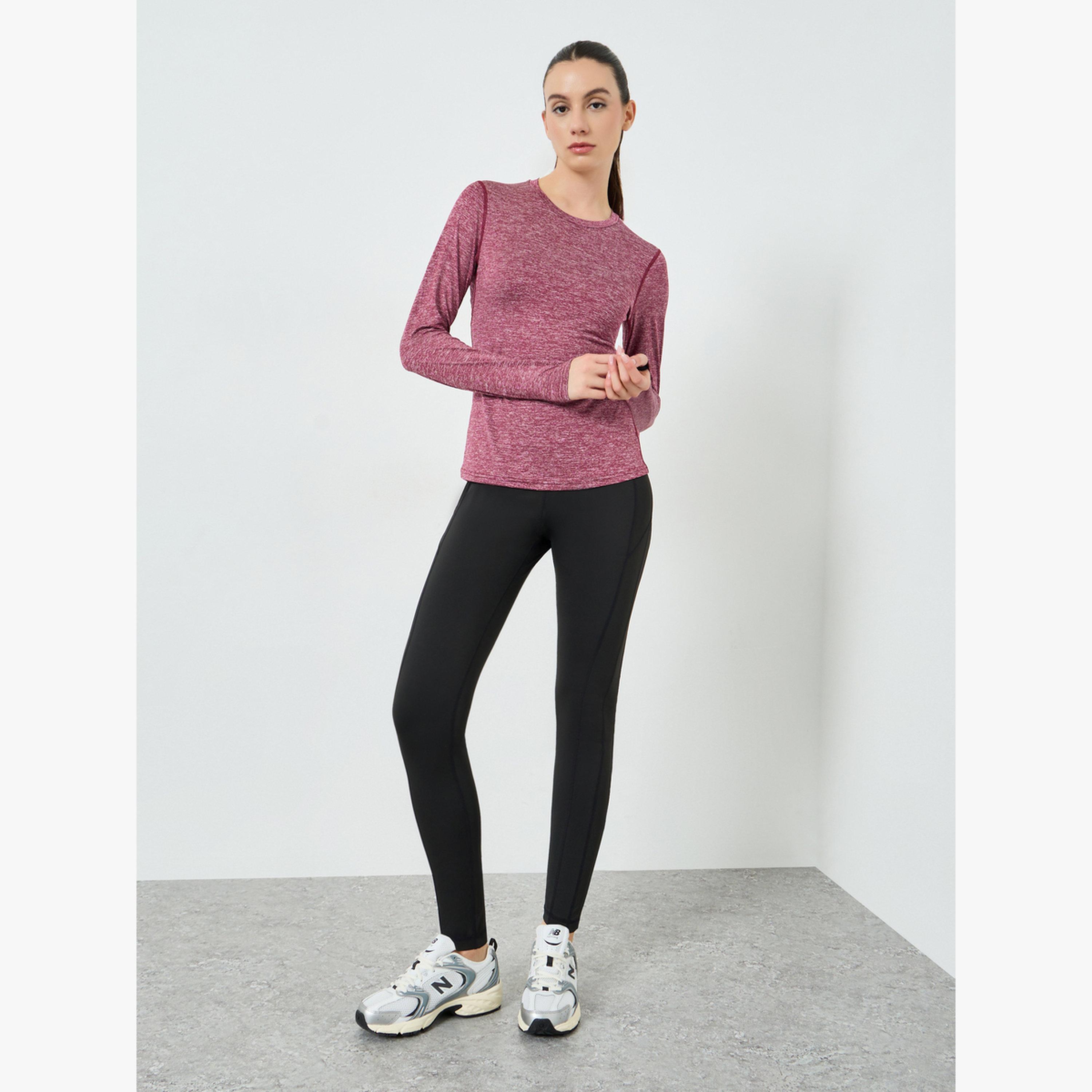 بلوزة بياقة دائرية ونقشة ميلانج-women-clothing-tshirts-image-2
