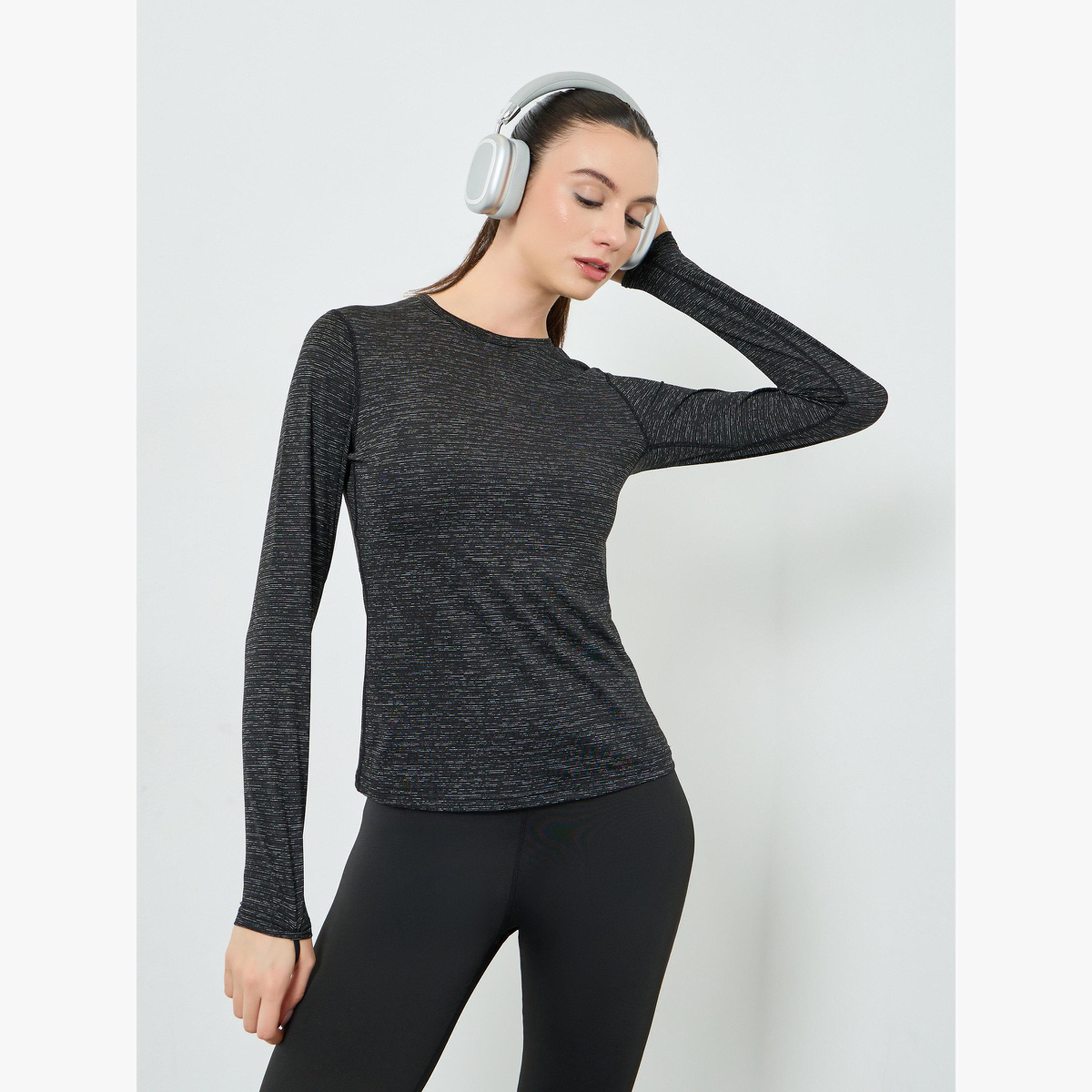 بلوزة بياقة دائرية ونقشة ميلانج-sports-women-clothing-tshirtsandvests-image-1