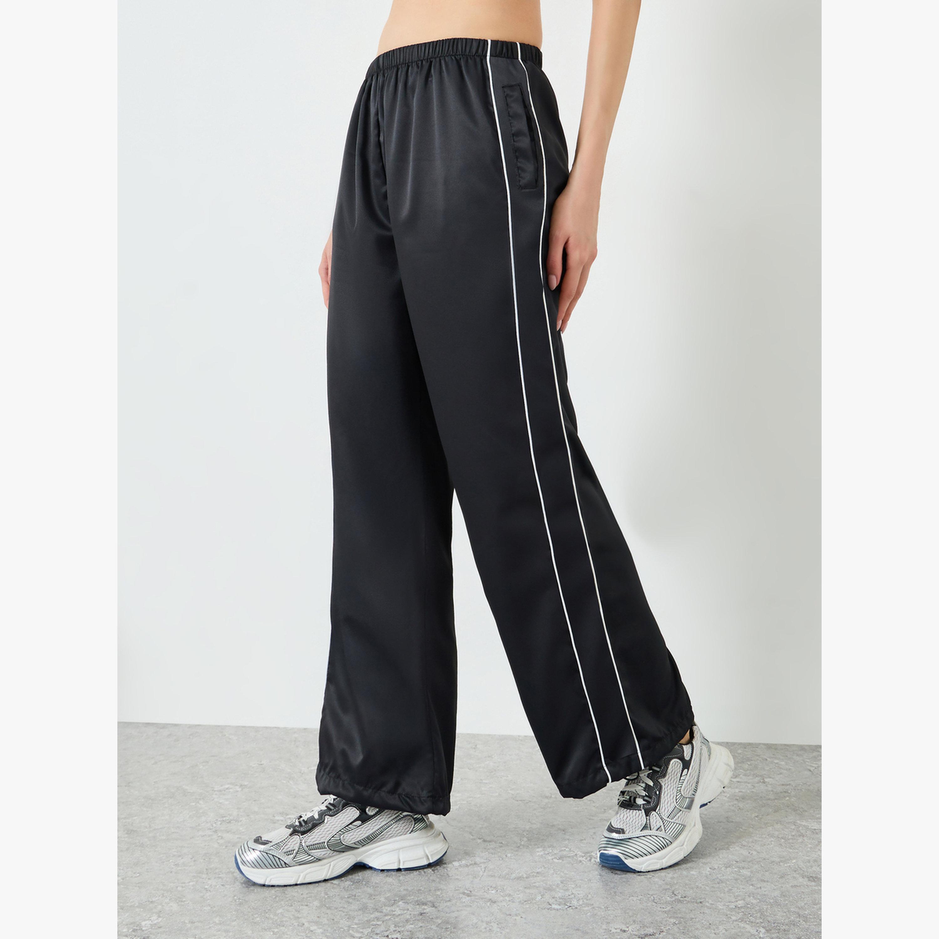 Styli Black Dual Side Stripe Toggle Adjuster Straight Pants-women-clothing-bottoms-joggers-image-1