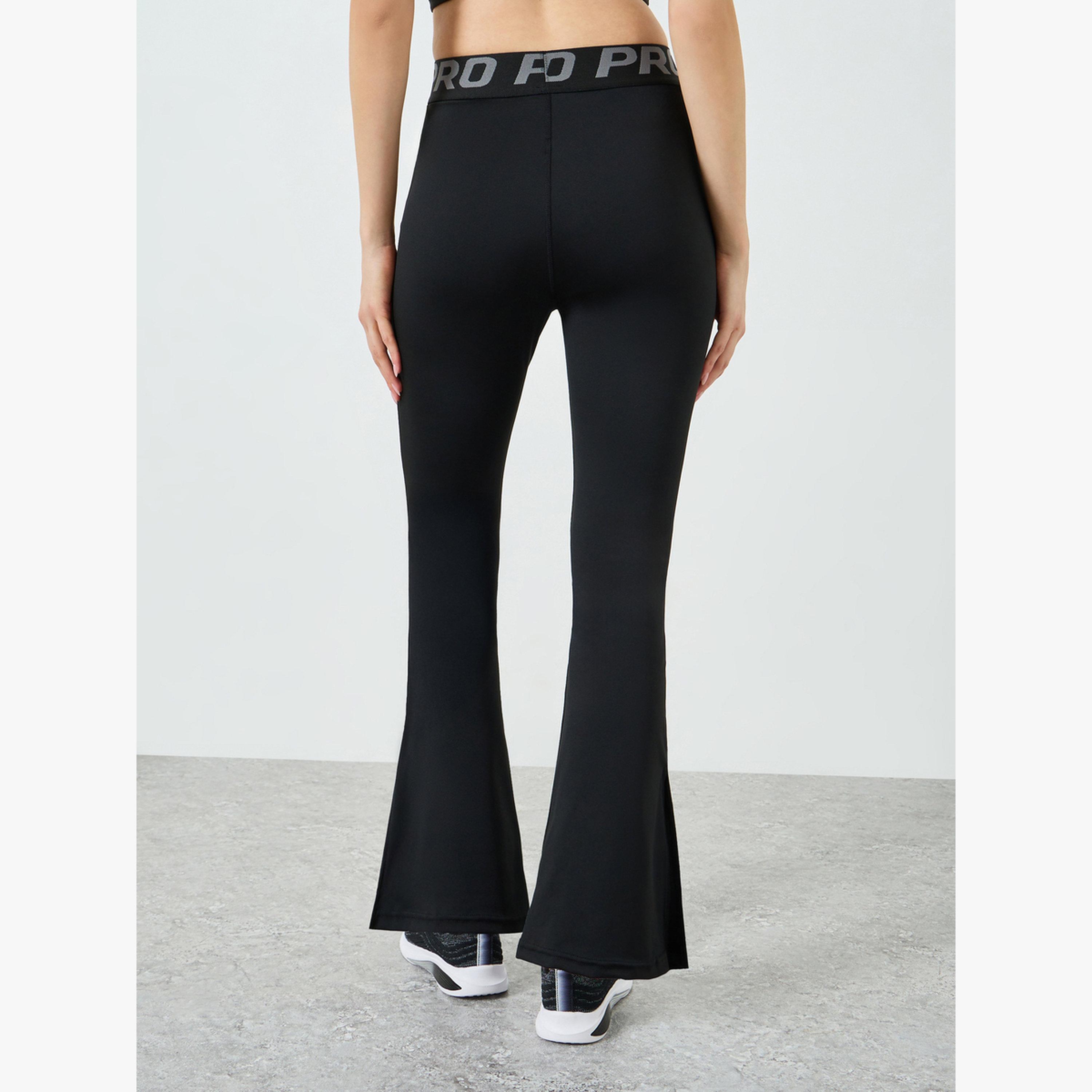 Styli Text Taping Waist Side Slit Flare Leggings-women-clothing-bottoms-leggings-image-4