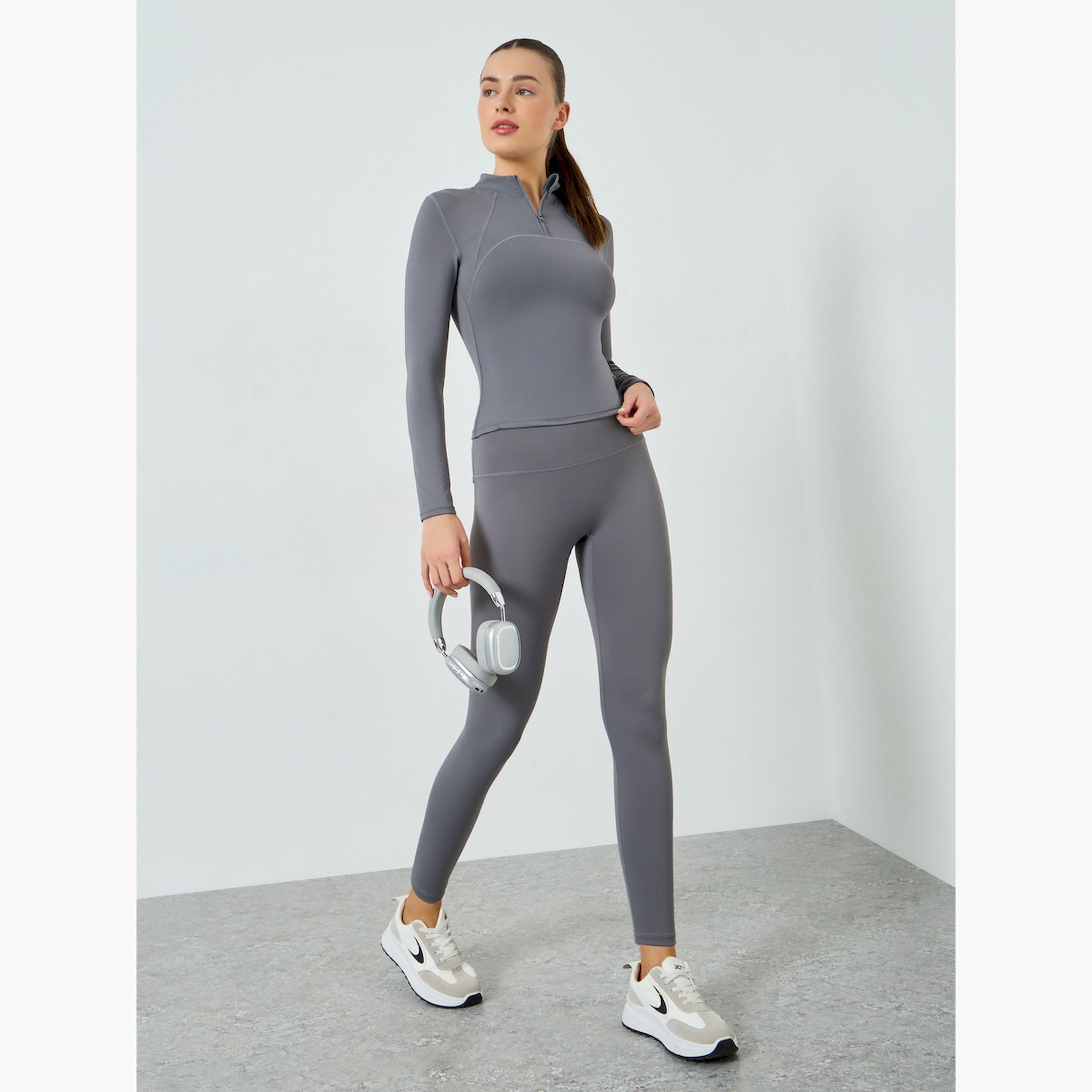 Styli Stitch Detail Half Zip Up Long Sleeves Top-sports-women-clothing-tshirtsandvests-image-2