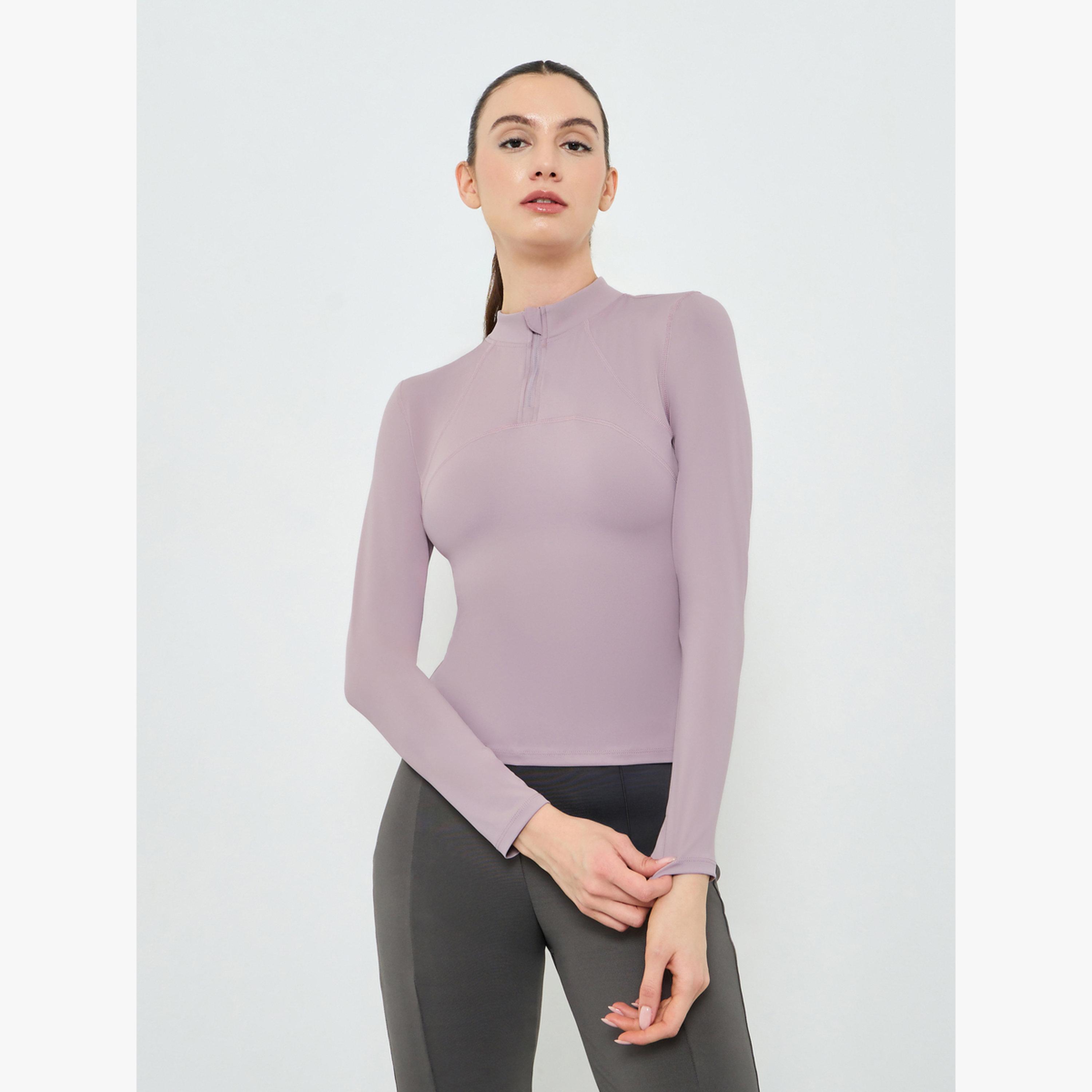 بلوزة بأكمام طويلة وسحاب نصفي وتفاصيل درزات-sports-women-clothing-tshirtsandvests-image-1
