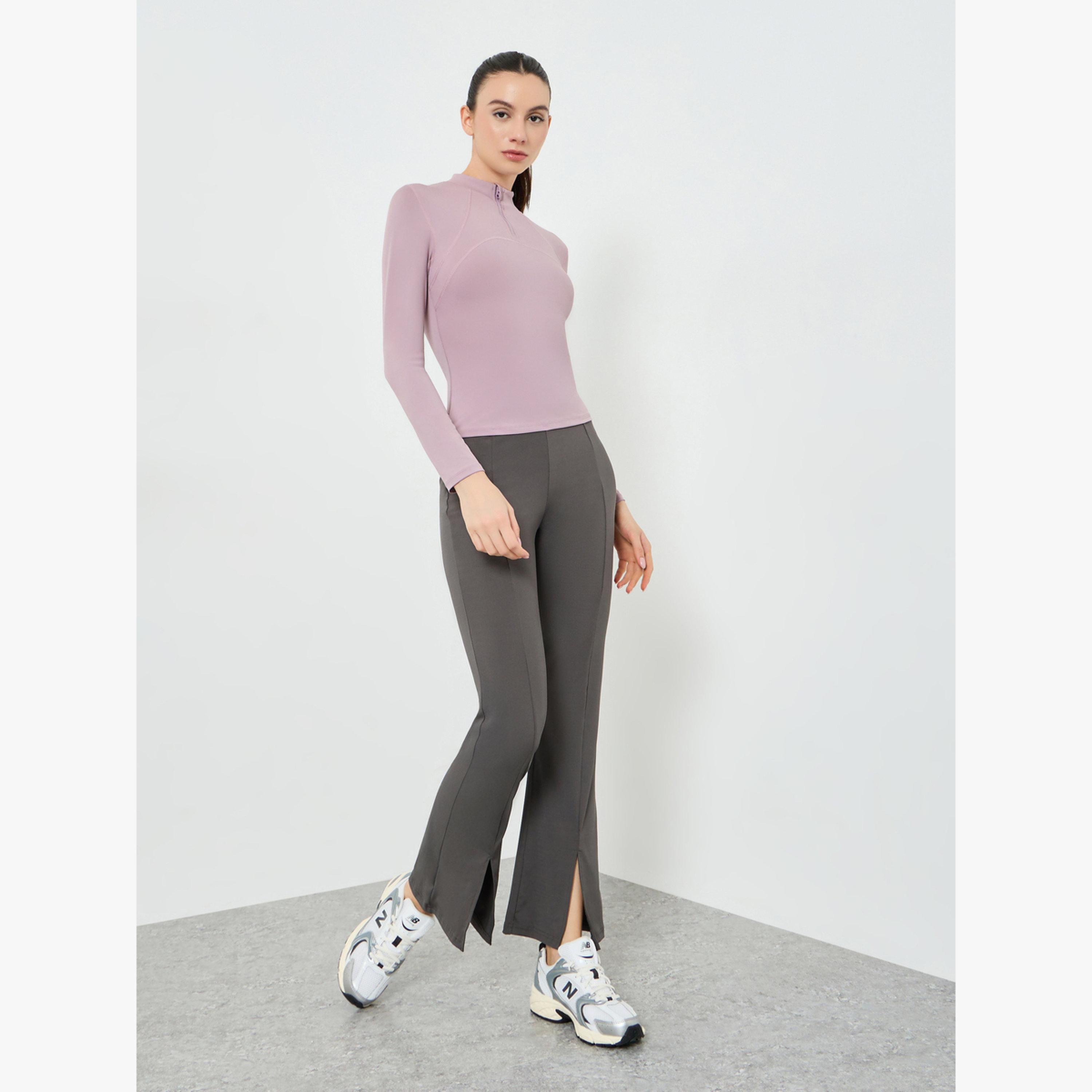 Styli Stitch Detail Half Zip Up Long Sleeves Top-sports-women-clothing-tshirtsandvests-image-2