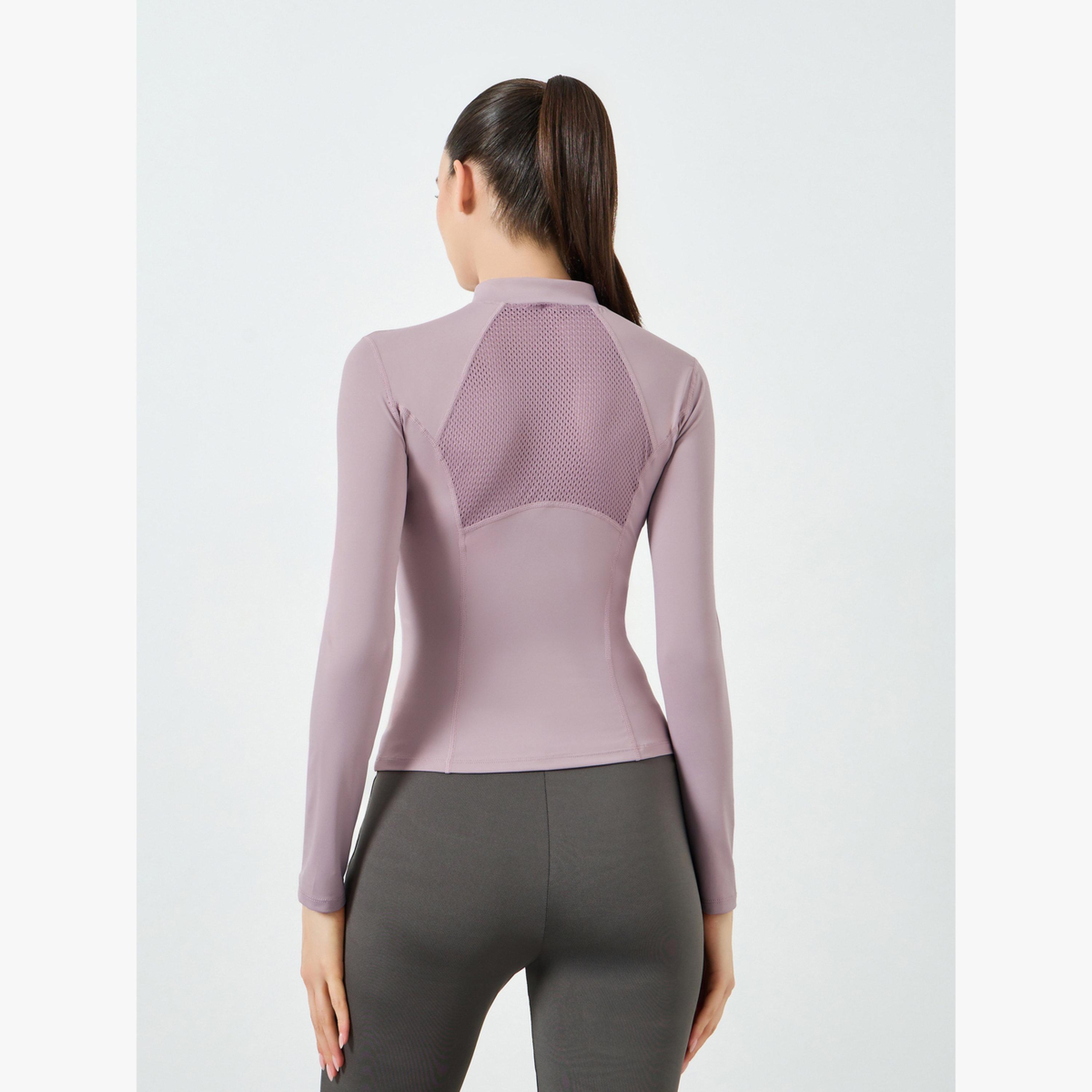 Styli Stitch Detail Half Zip Up Long Sleeves Top-sports-women-clothing-tshirtsandvests-image-3
