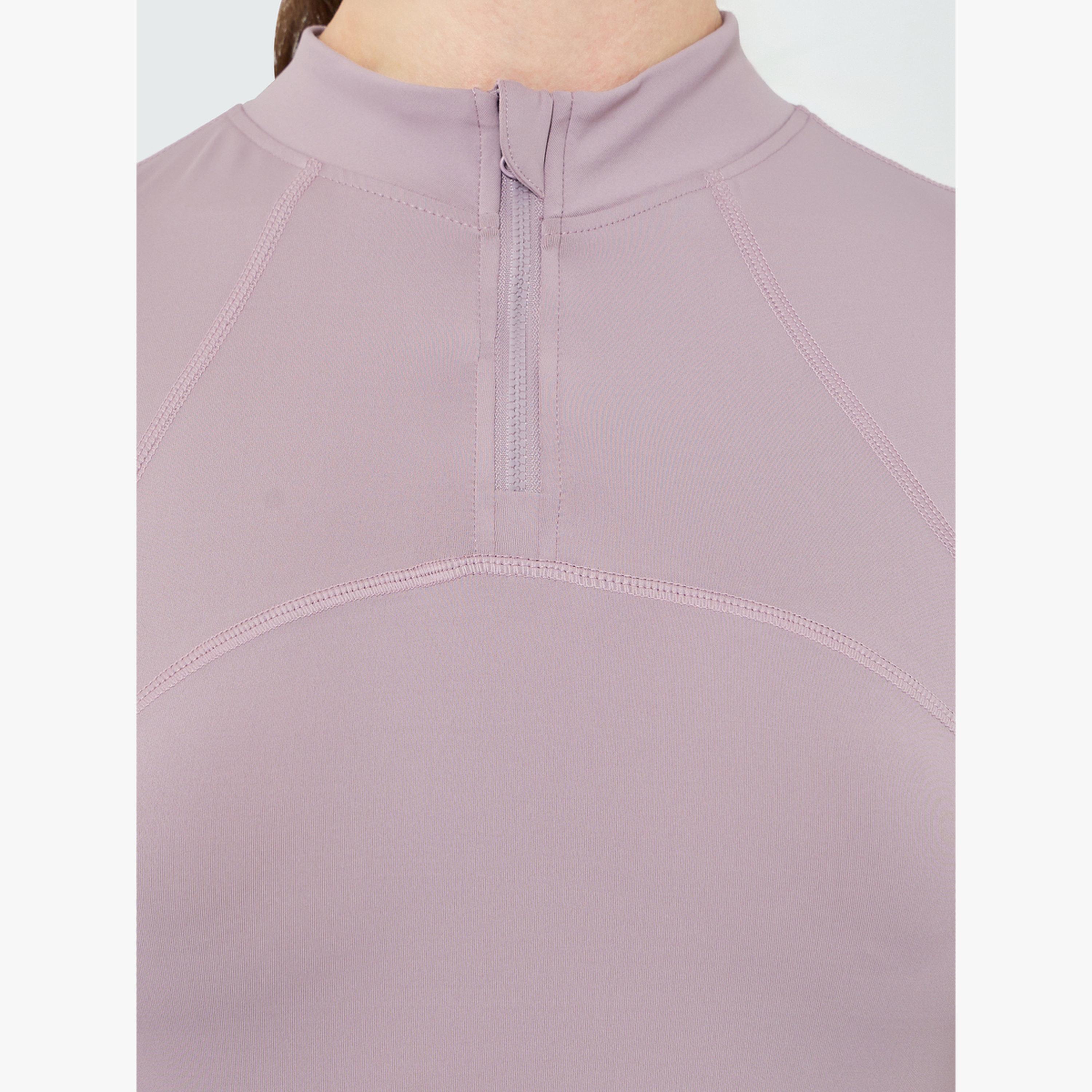 Styli Stitch Detail Half Zip Up Long Sleeves Top-sports-women-clothing-tshirtsandvests-image-5