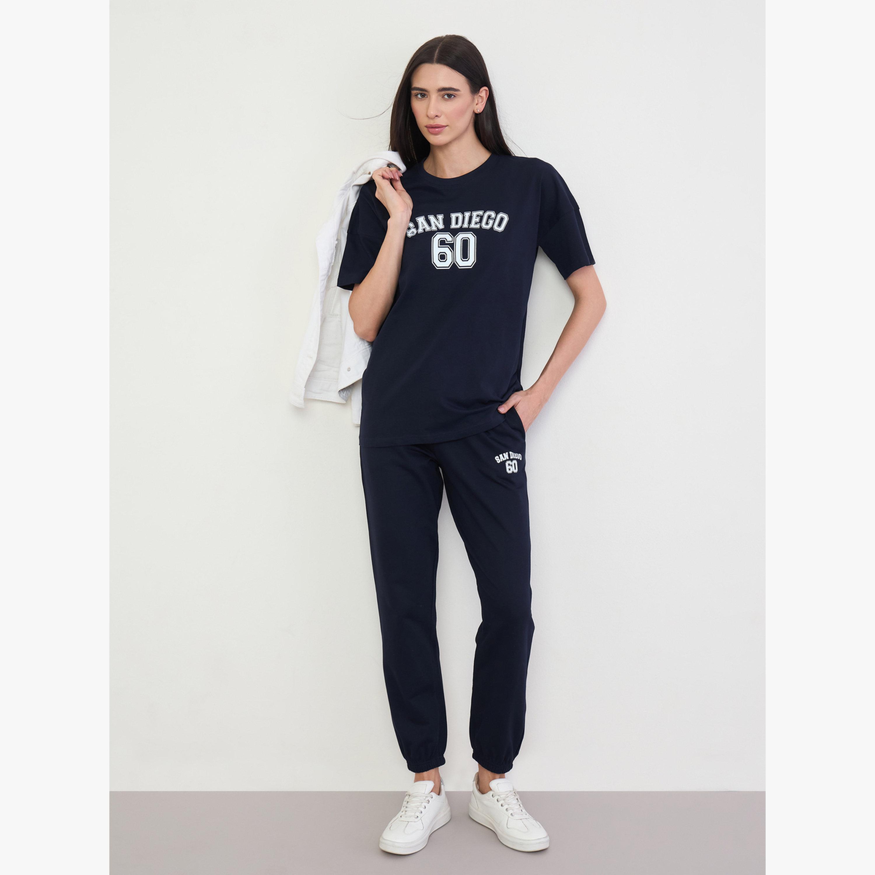 Styli Oversized Printed T-Shirt and Cuffed Joggers Co-Ords-women-clothing-coordsets-image-2