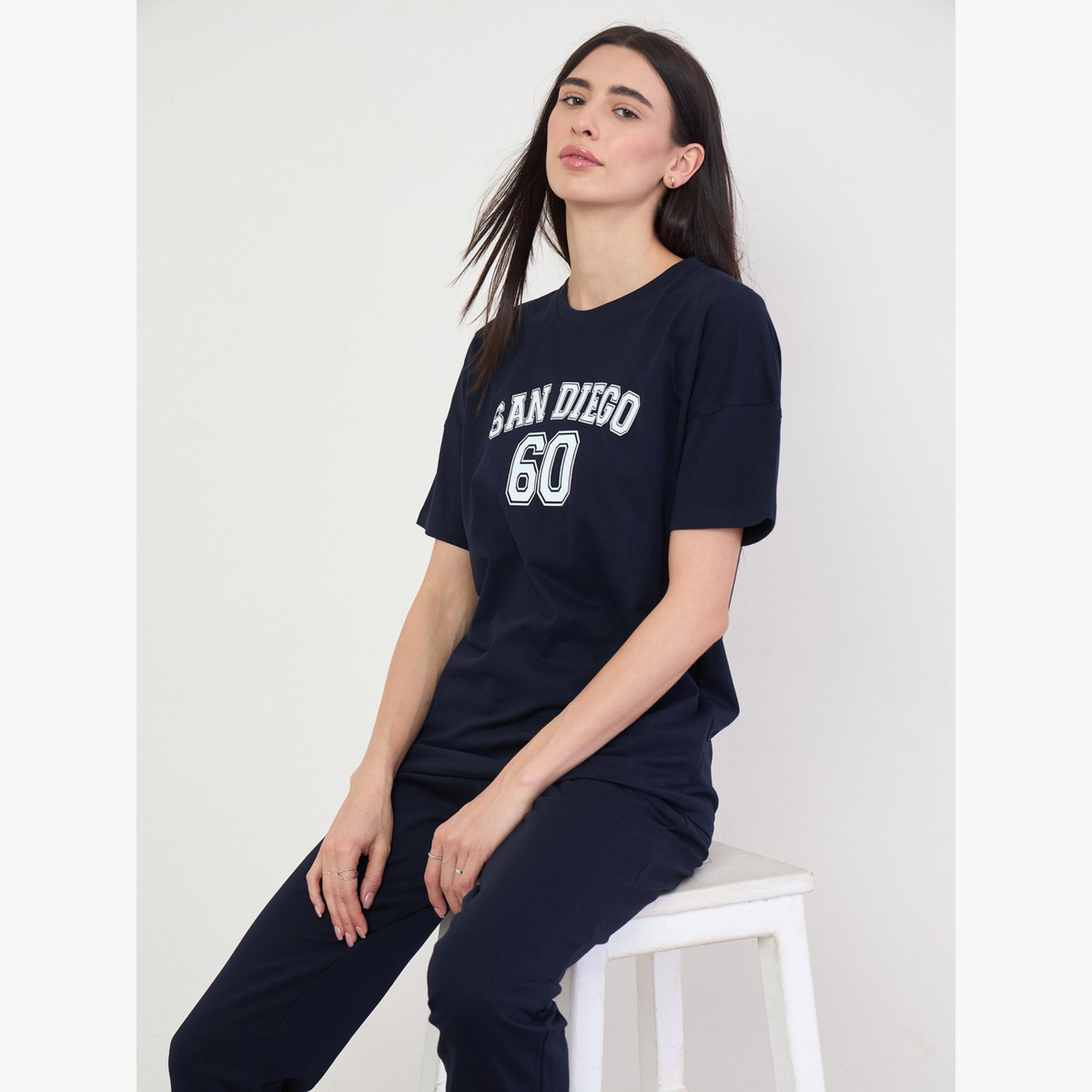 Styli Oversized Printed T-Shirt and Cuffed Joggers Co-Ords-women-clothing-coordsets-image-3