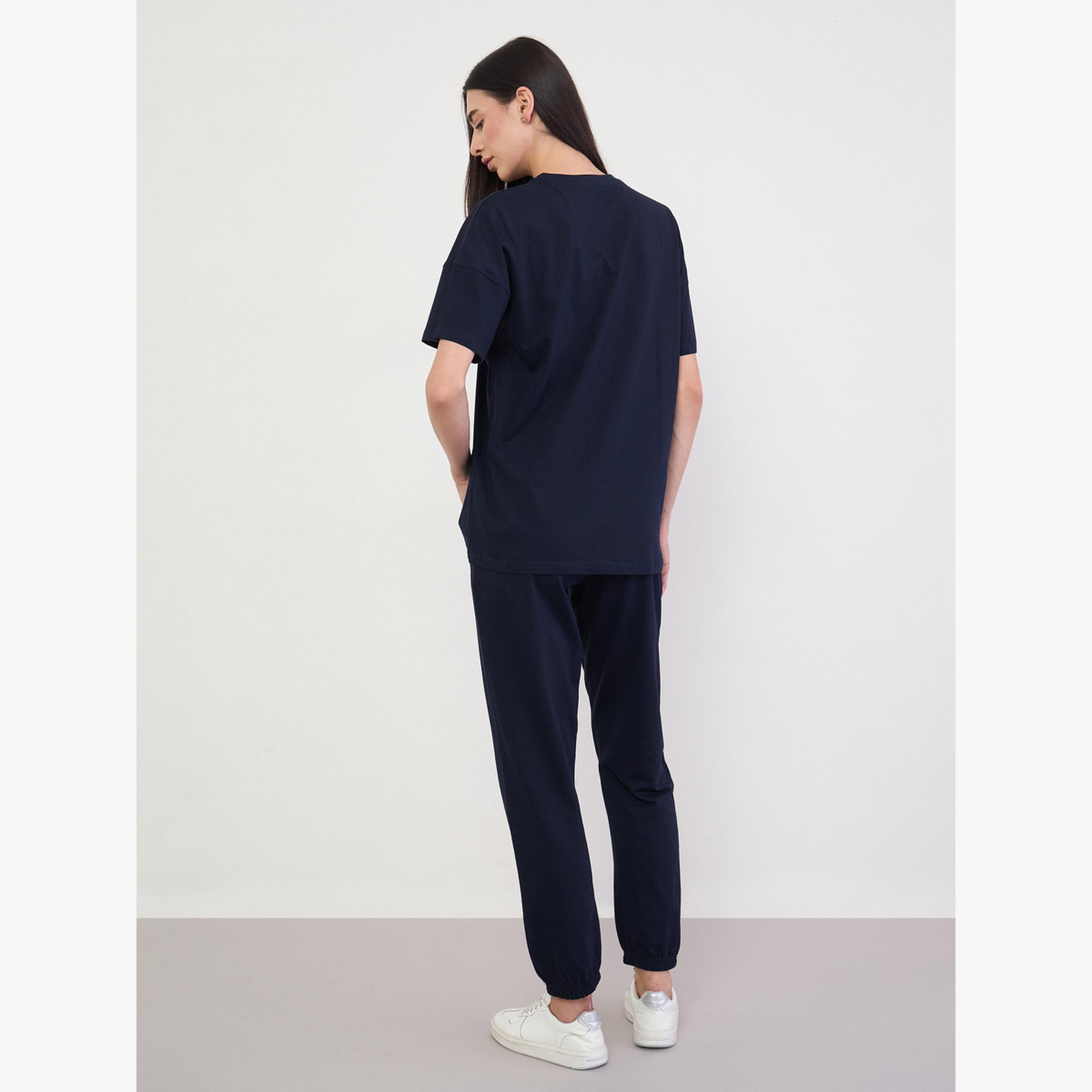 طقم منسق من جوغر بحواف مطاطية وتيشيرت مطبوع فضفاض-women-clothing-coordsets-image-4