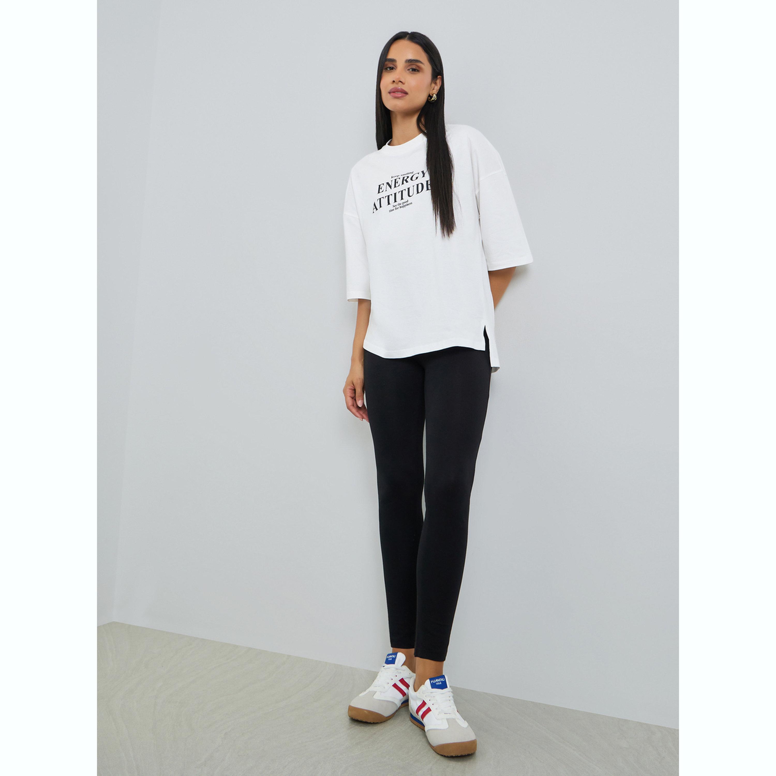Styli White Printed Oversized T-Shirt and Leggings Set-women-clothing-coordsets-image-1