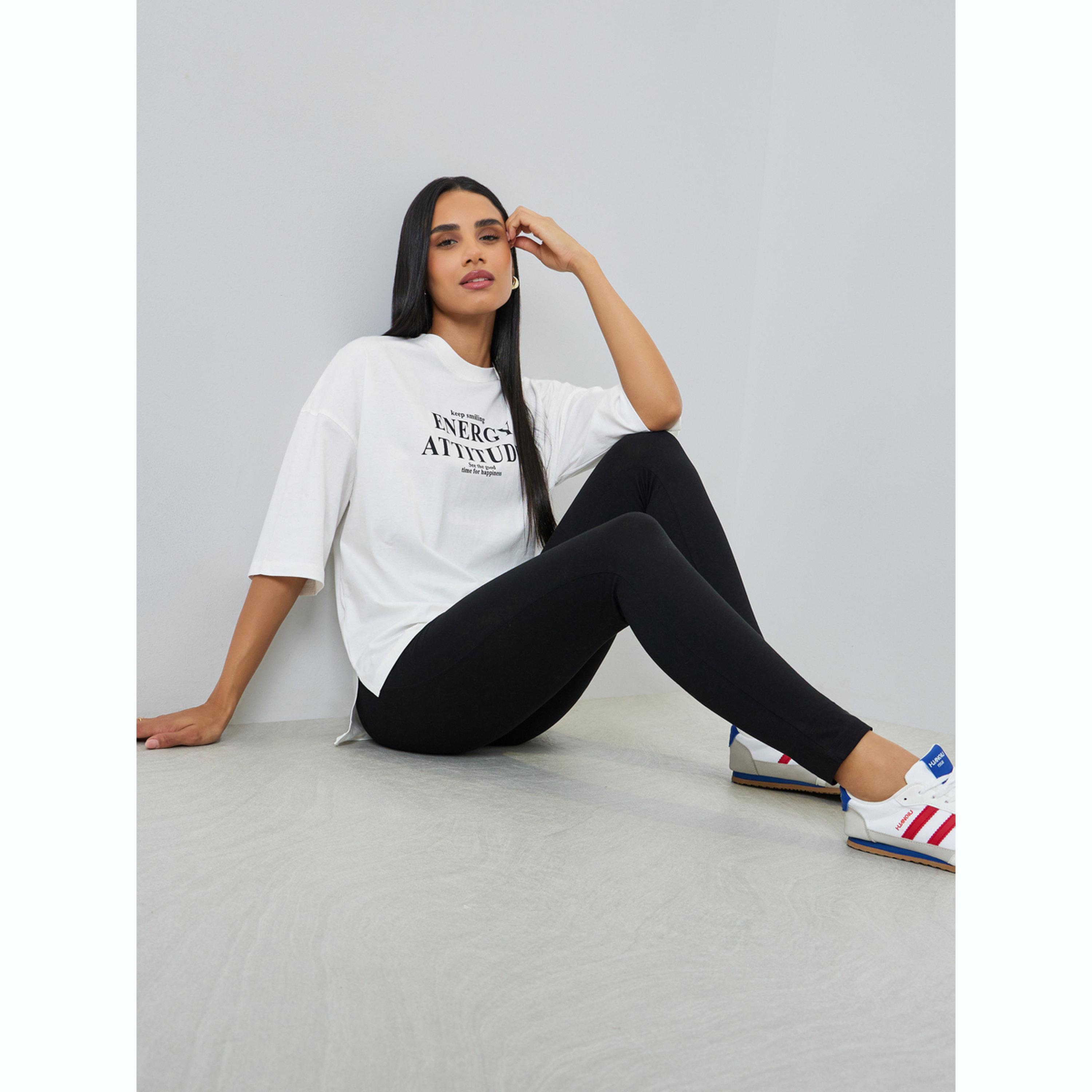 Styli White Printed Oversized T-Shirt and Leggings Set-women-clothing-coordsets-image-2