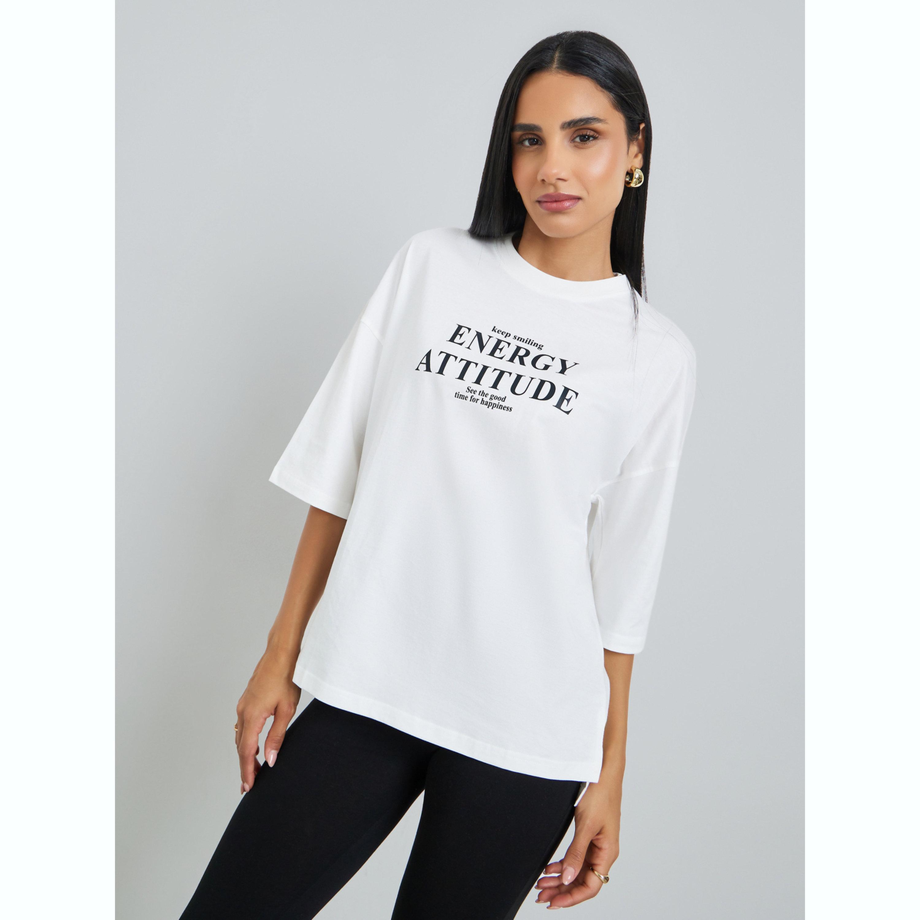 Styli White Printed Oversized T-Shirt and Leggings Set-women-clothing-coordsets-image-3