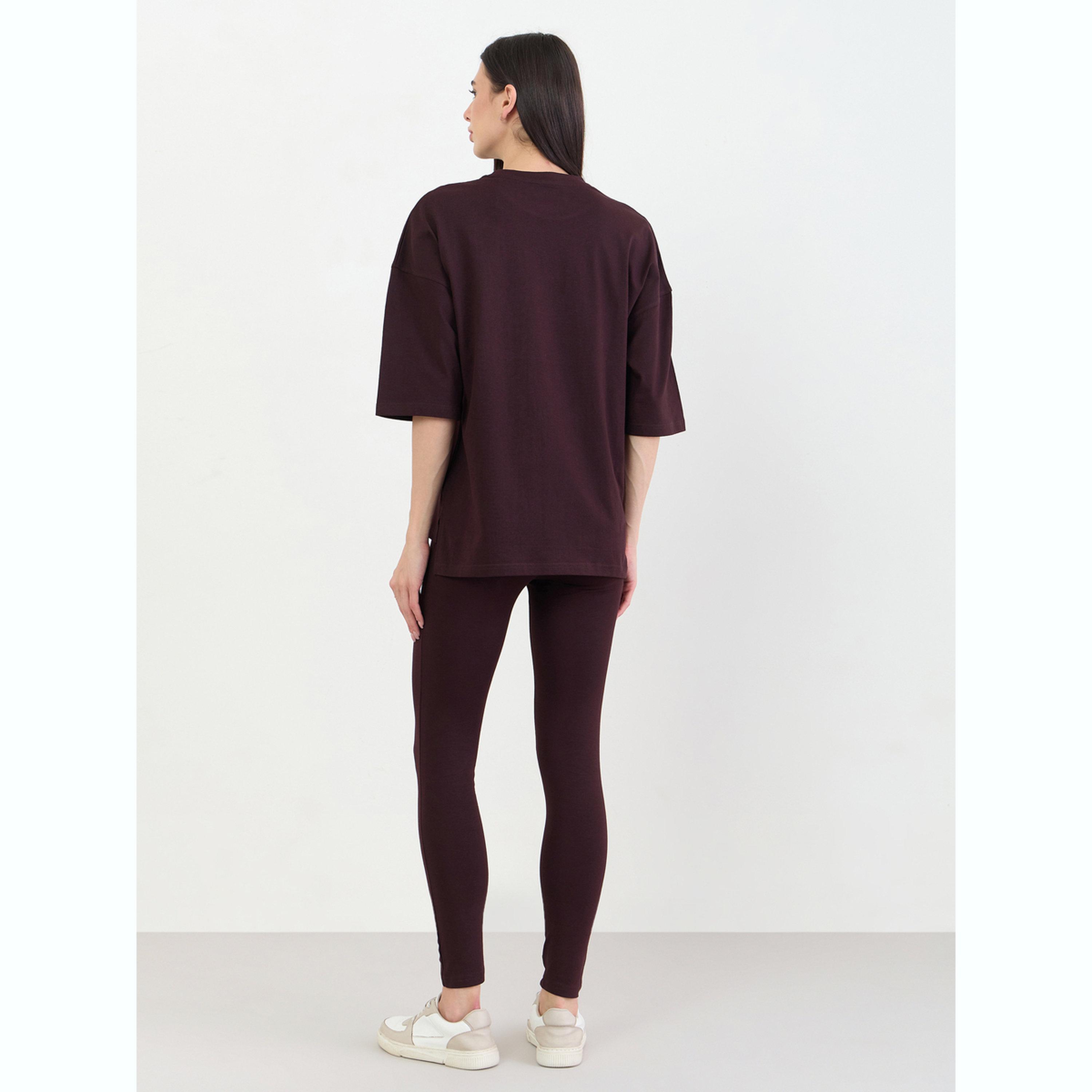 Styli Burgundy Printed Oversized T-Shirt and Leggings Set-women-clothing-coordsets-image-4