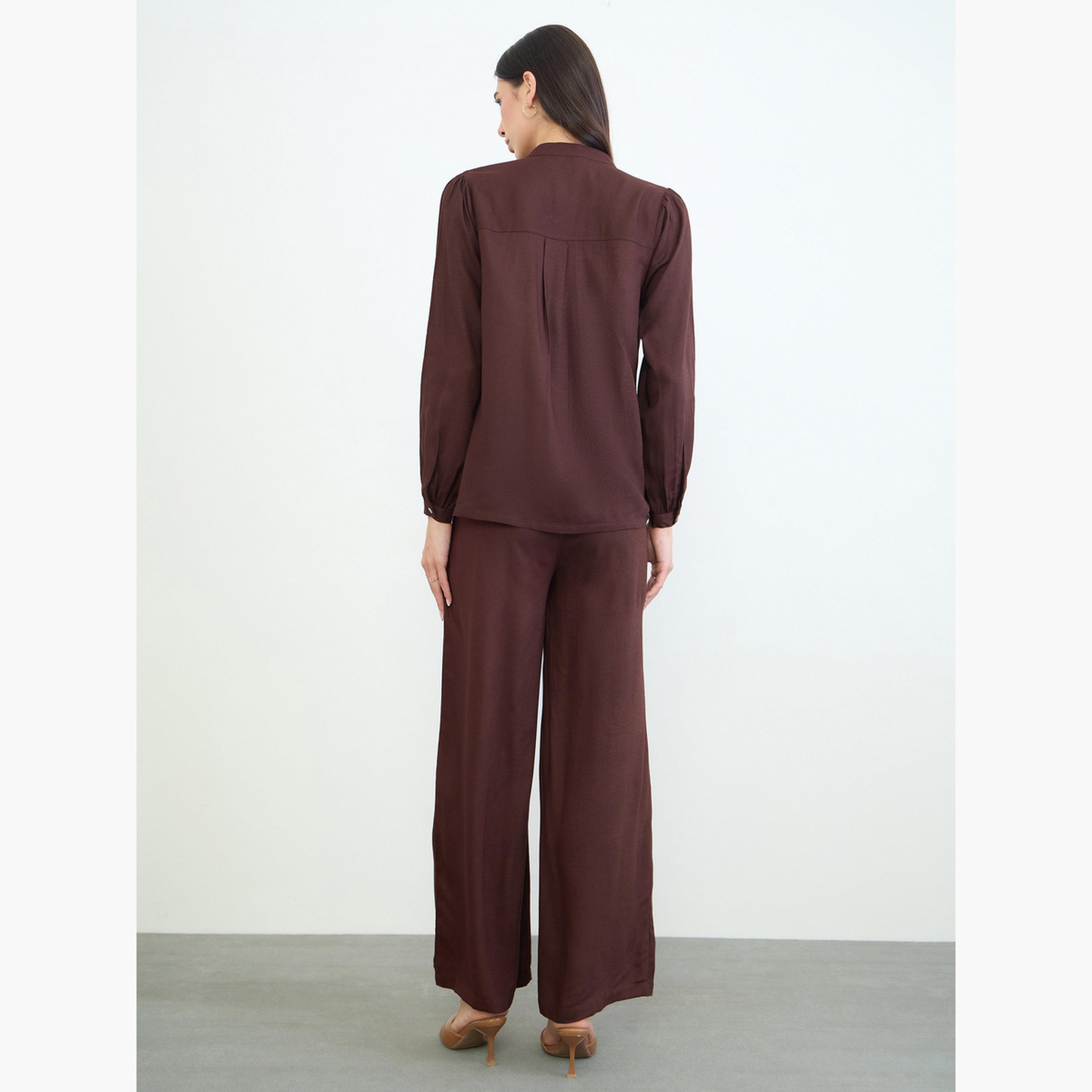 طقم منسق من بنطال وبلوزة قطن مع تفاصيل دانتيل إدخال-women-clothing-coordsets-image-4