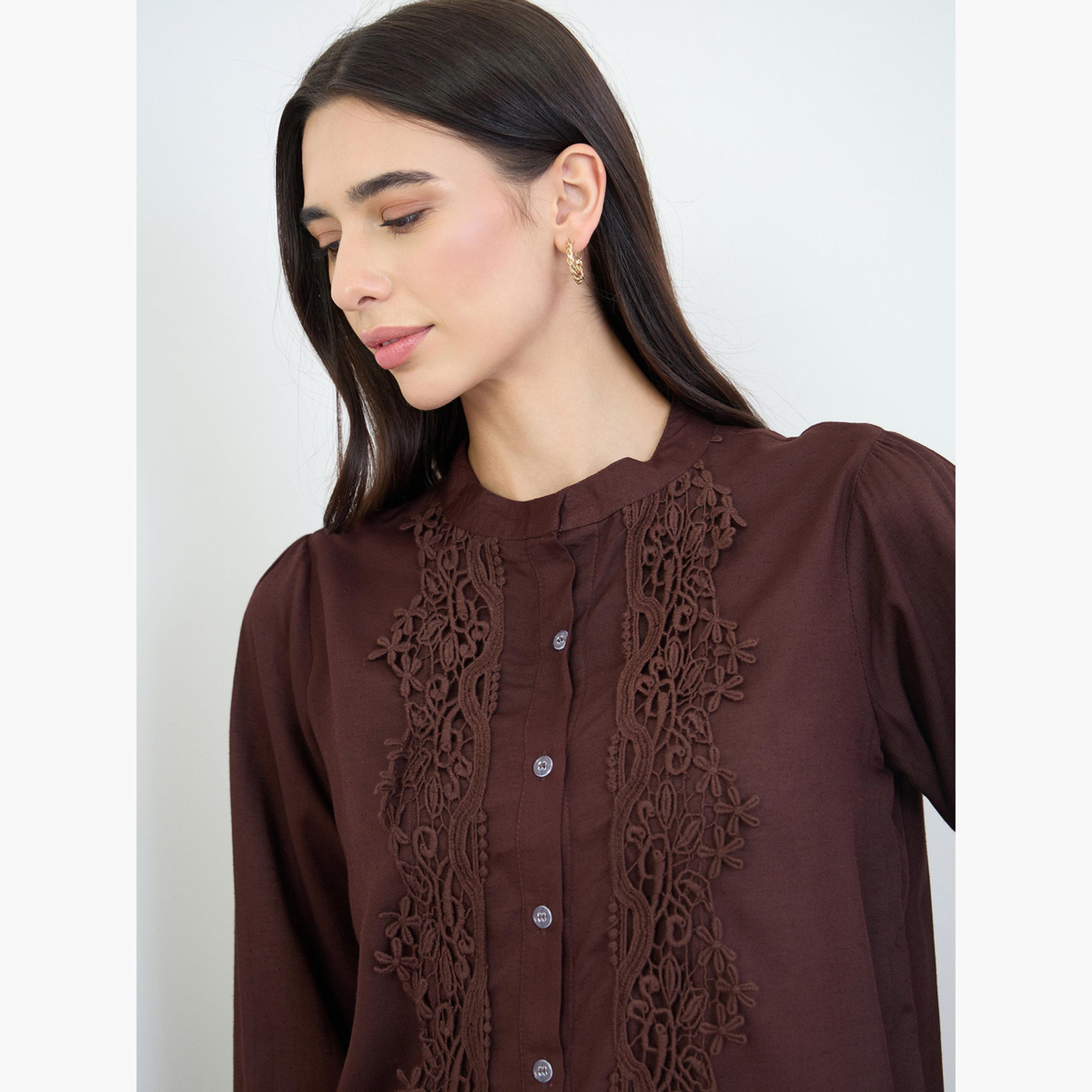 طقم منسق من بنطال وبلوزة قطن مع تفاصيل دانتيل إدخال-women-clothing-coordsets-image-5