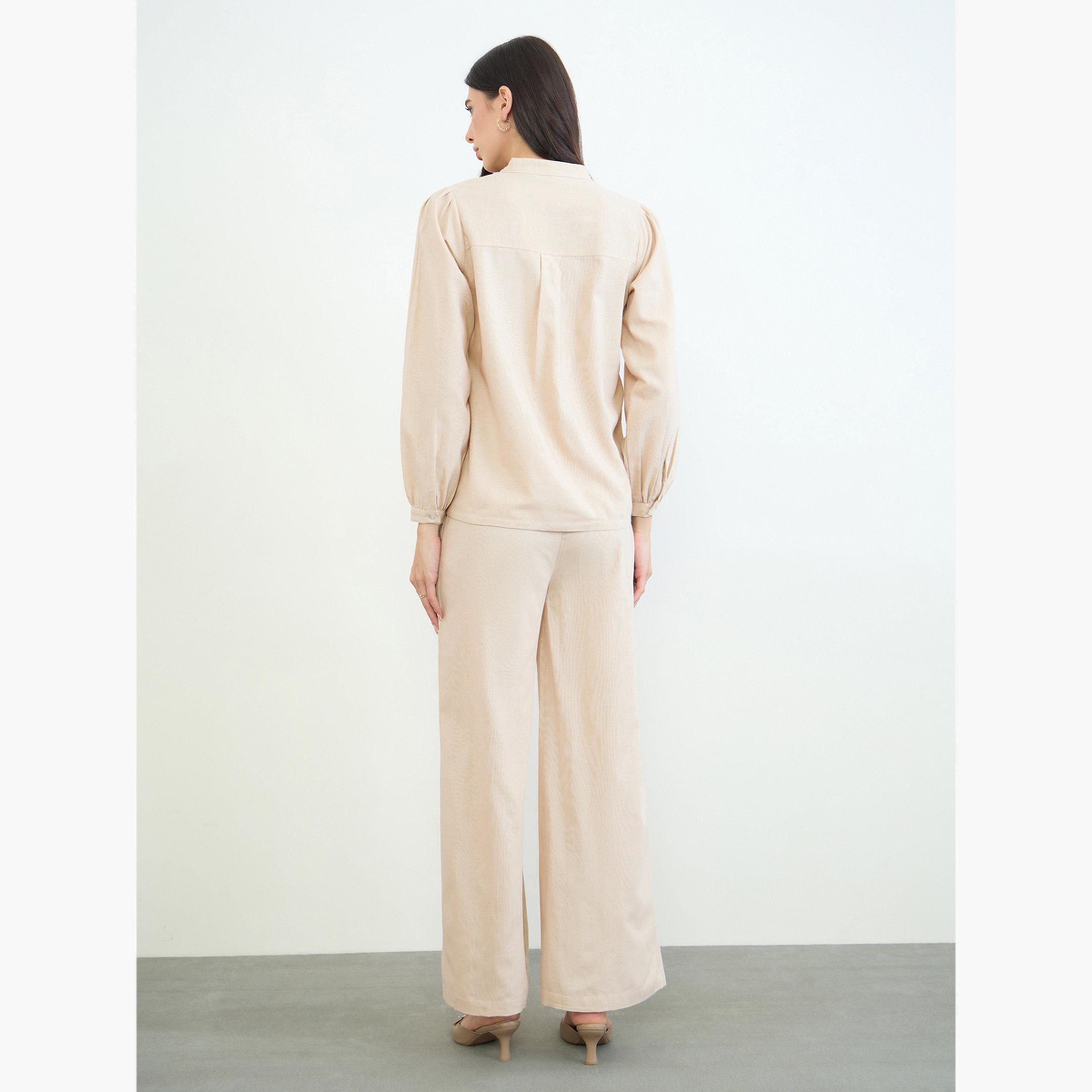 طقم منسق من بنطال وبلوزة قطن مع تفاصيل دانتيل إدخال-women-clothing-coordsets-image-4