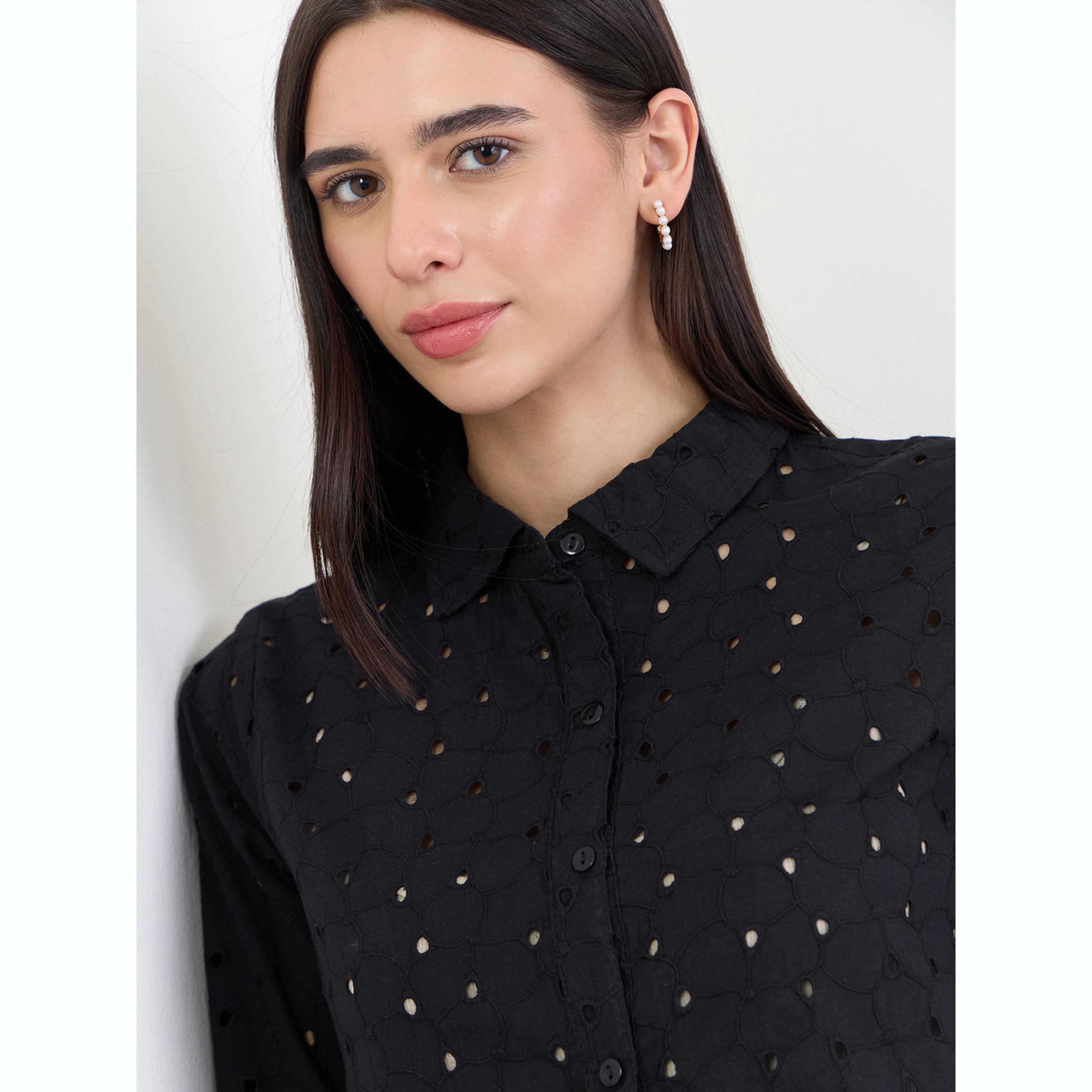 مجموعة من بنطال وقميص قطن بتفاصيل شيفلي-women-clothing-coordsets-image-6