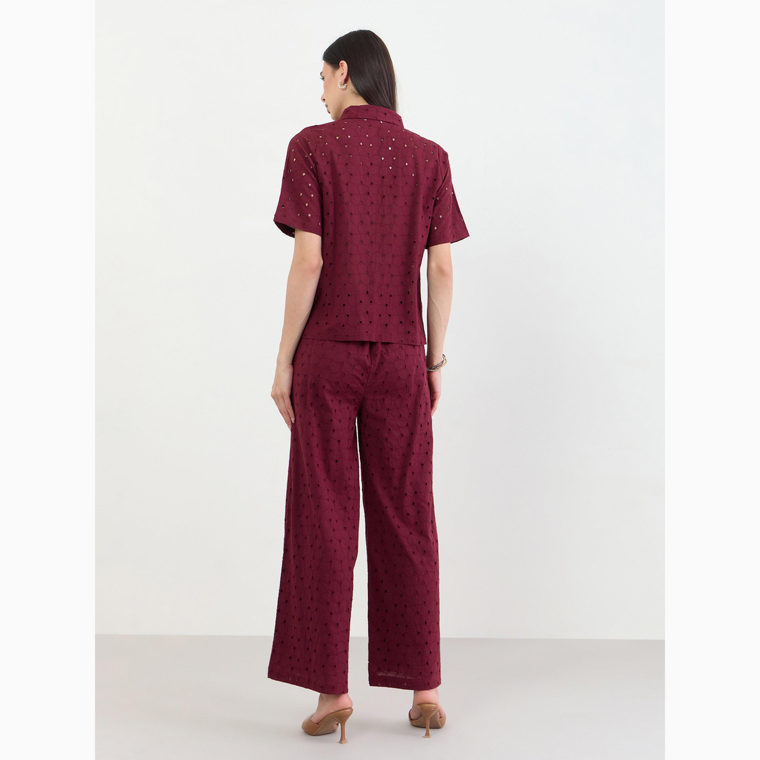 طقم قطني عنابي قميص وبنطال شيفلي-women-clothing-coordsets-image-3