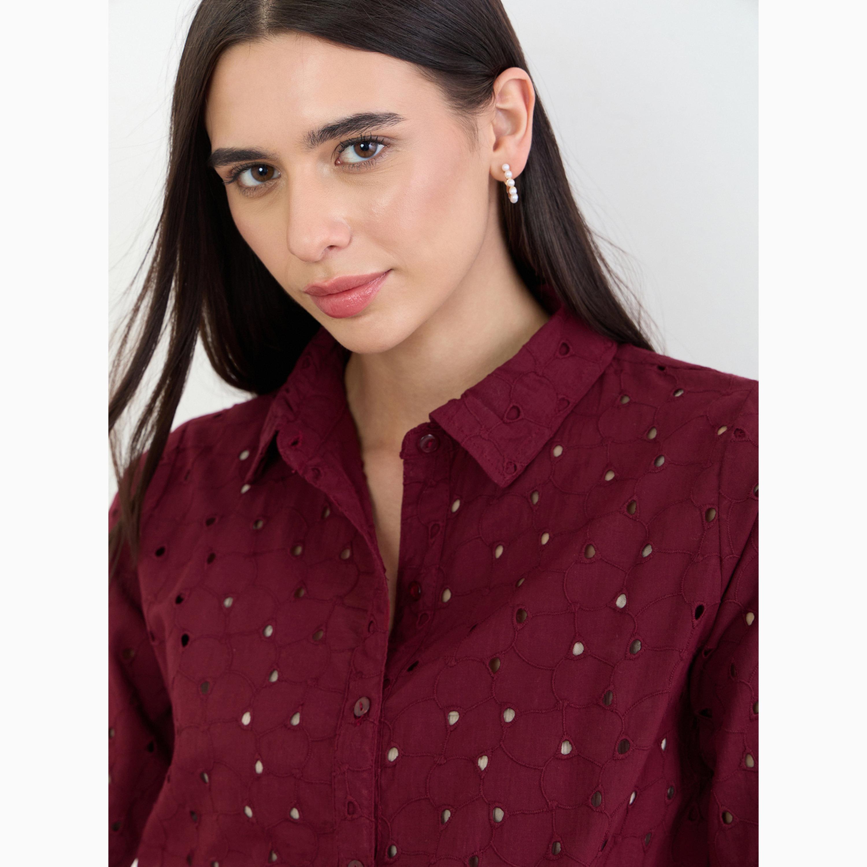 طقم قطني عنابي قميص وبنطال شيفلي-women-clothing-coordsets-image-4