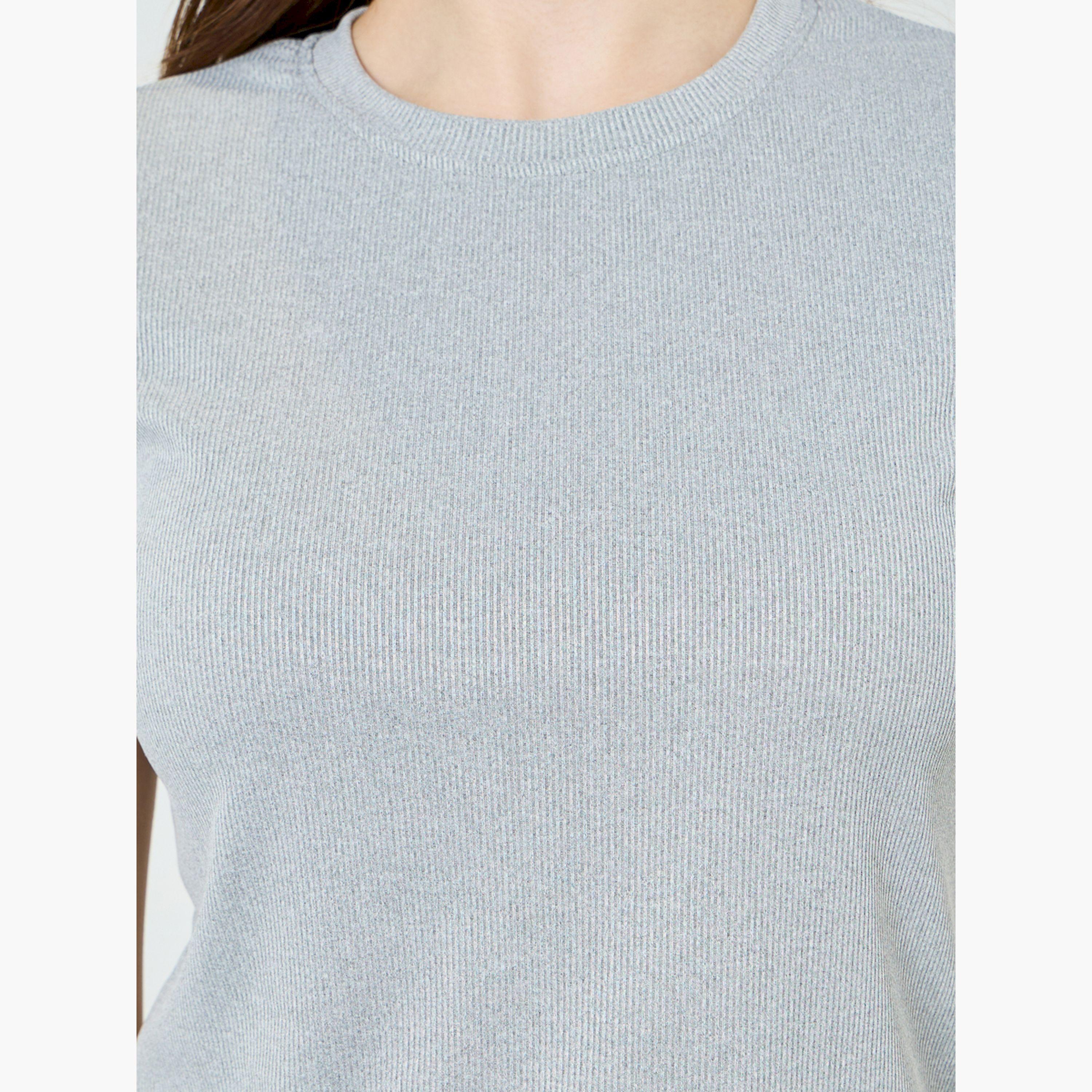 Styli Grey Ribbed T-Shirt with Ruffle Sleeves-women-clothing-tshirts-image-4