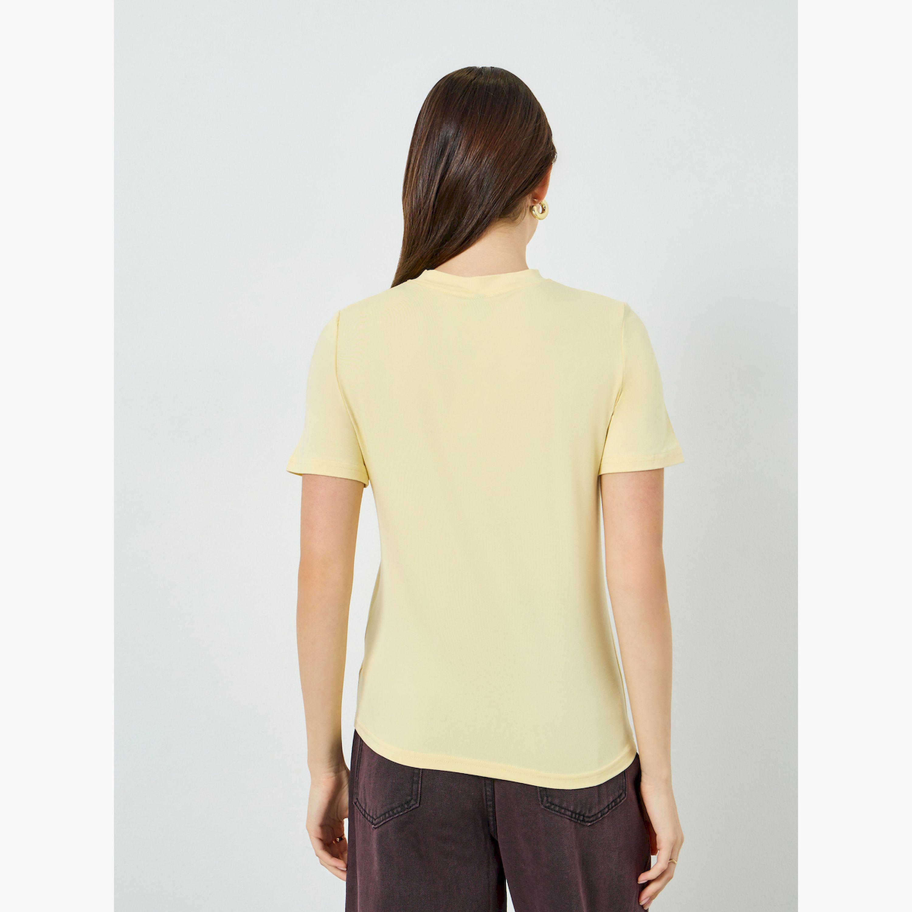 Styli Yellow Graphic Print Round Neck T-Shirt-women-clothing-tshirts-image-4