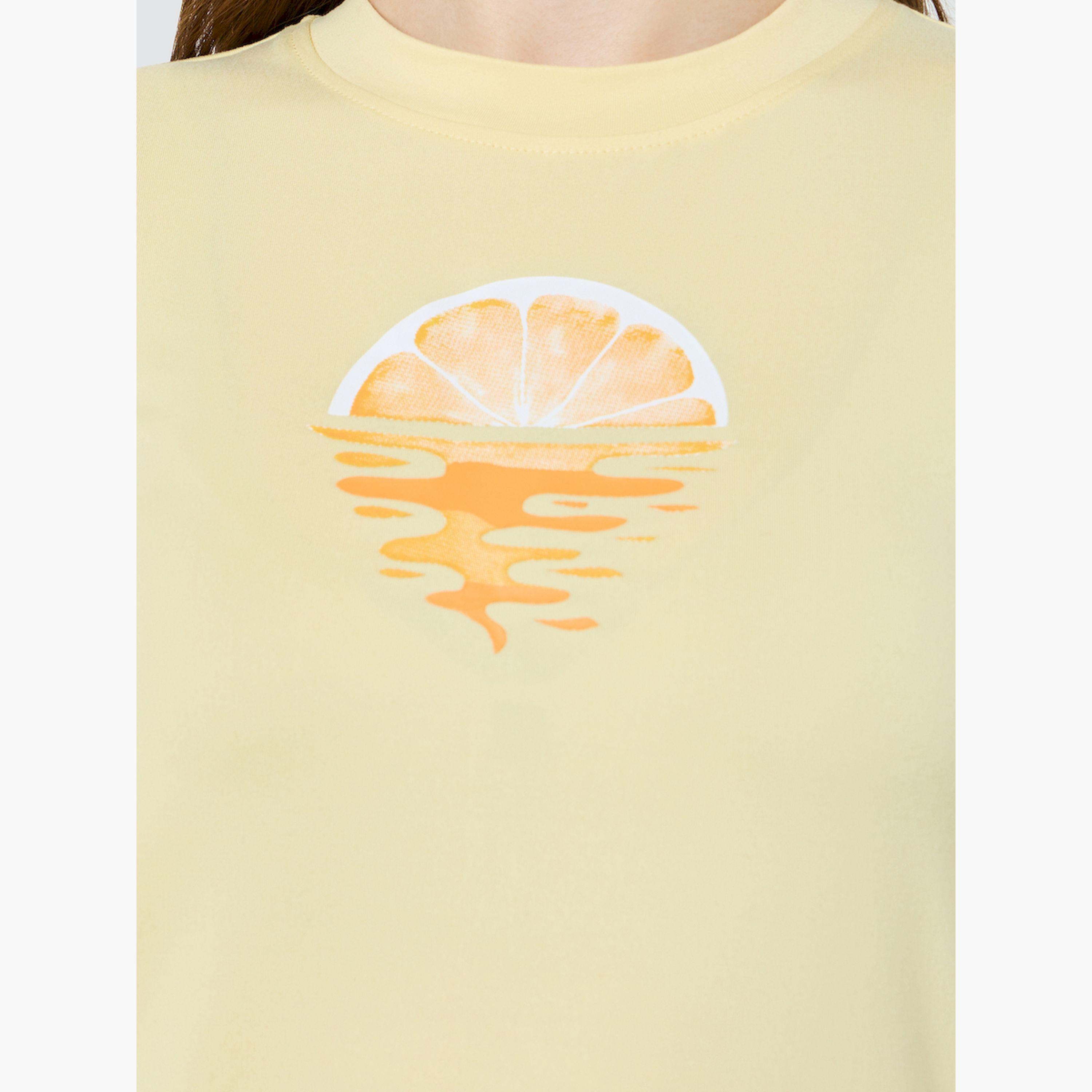 Styli Yellow Graphic Print Round Neck T-Shirt-women-clothing-tshirts-image-5