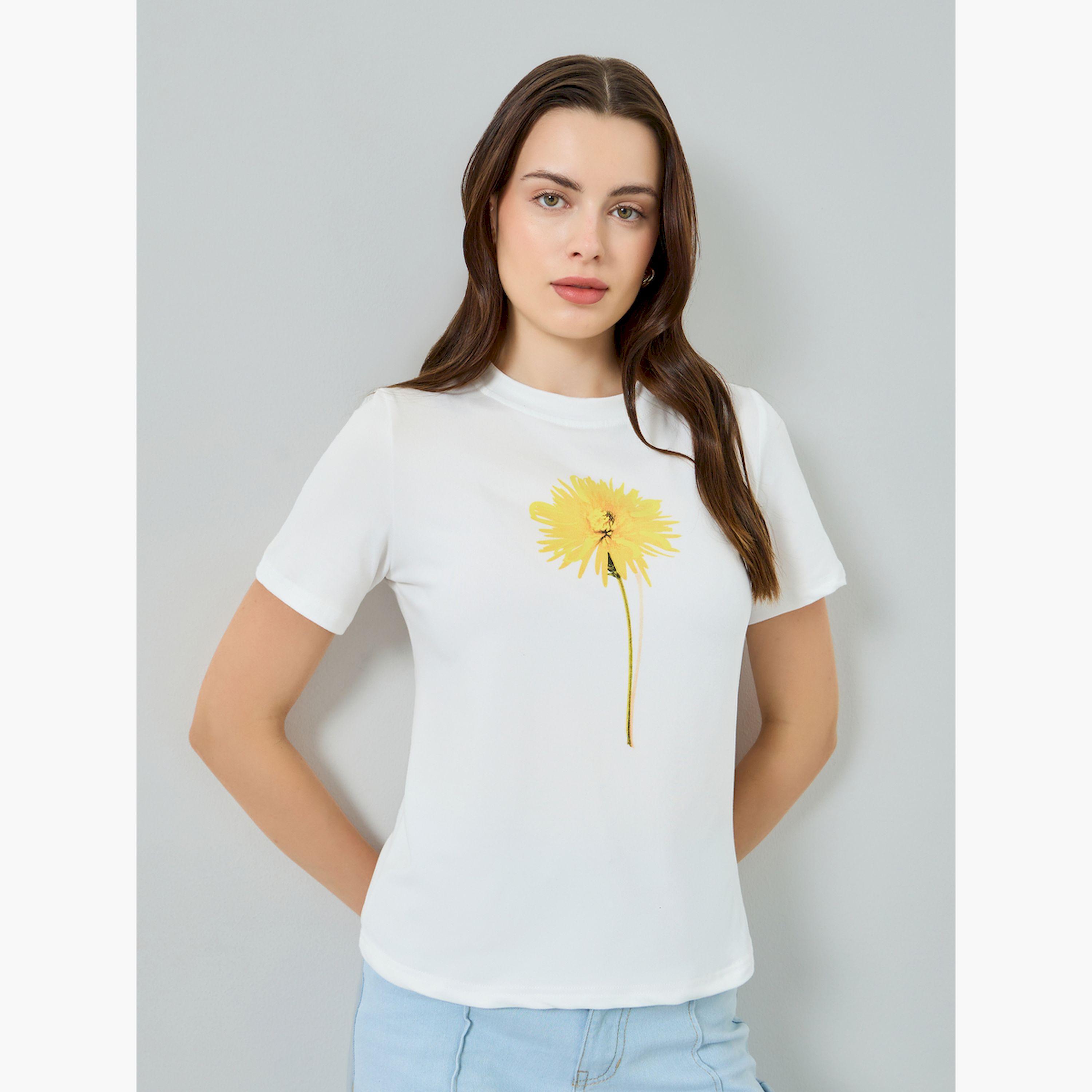 Styli White Floral Graphic Print T-Shirt-women-clothing-tshirts-image-1