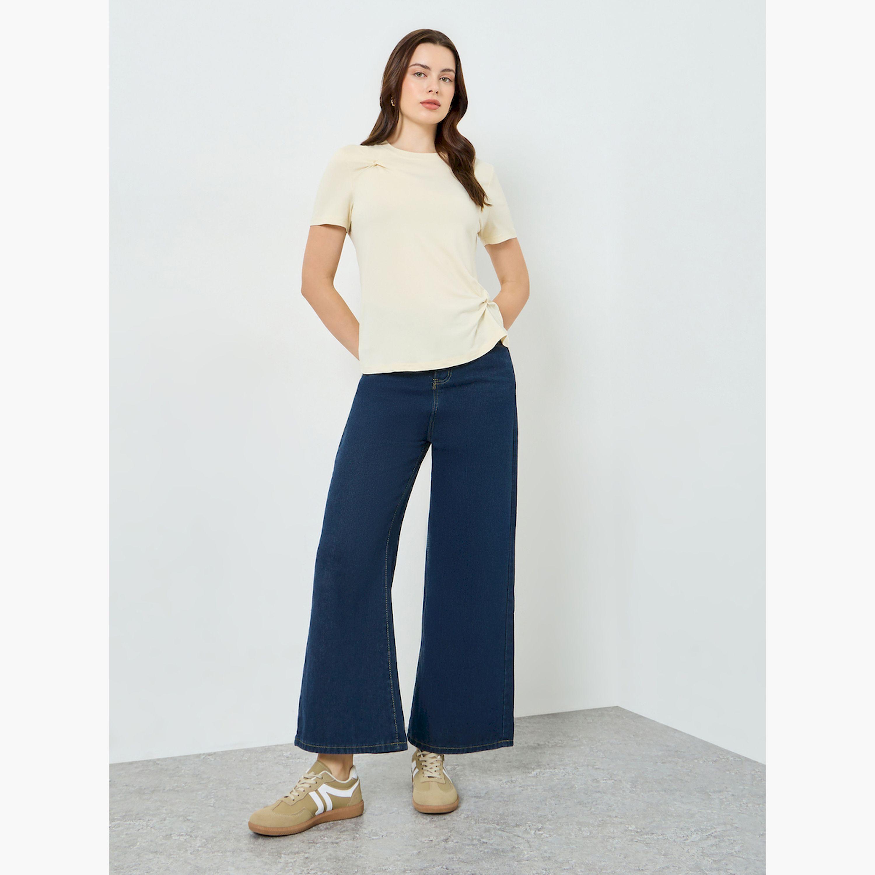 Styli Beige Knot Twist Detail T-Shirt-women-clothing-tshirts-image-2