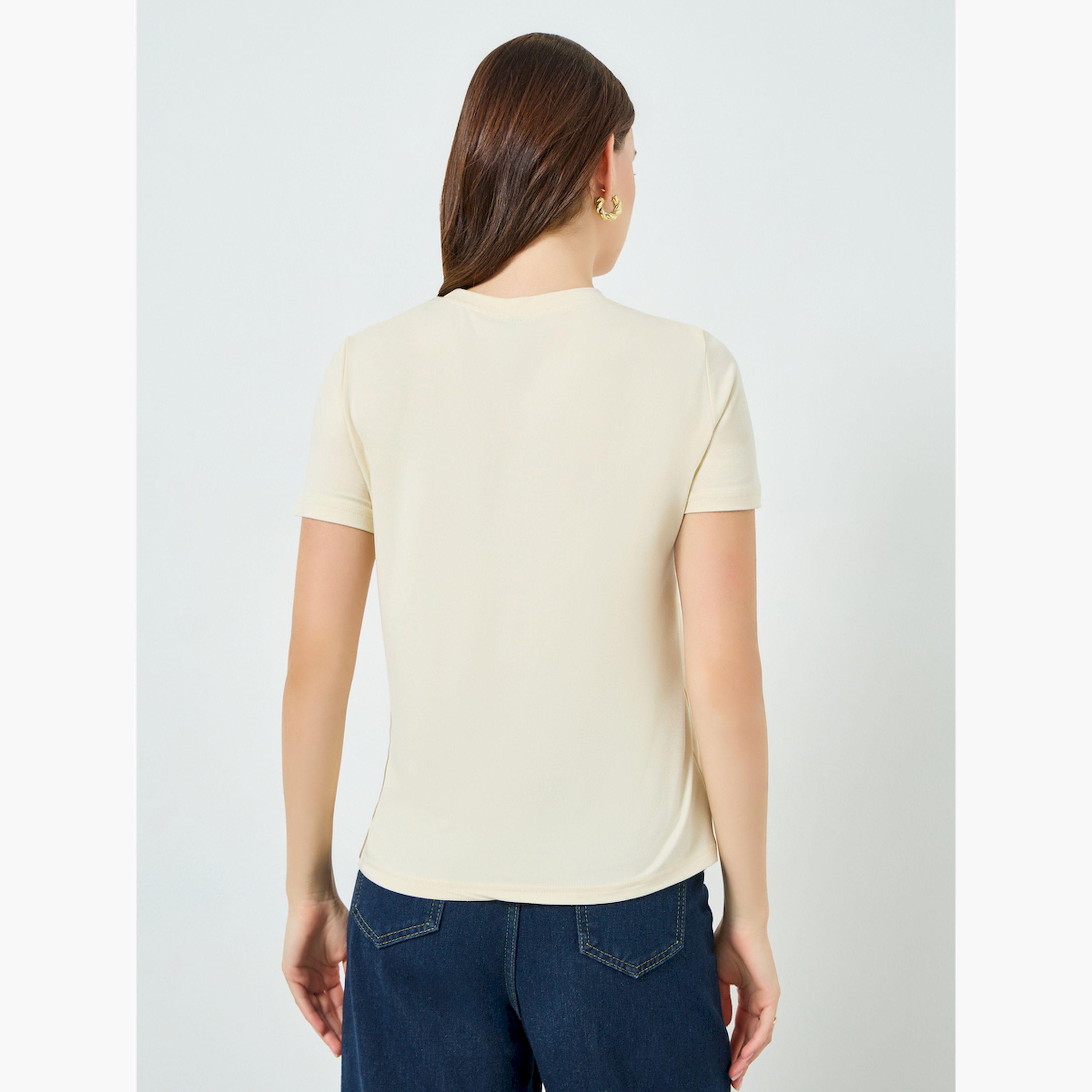 Styli Beige Knot Twist Detail T-Shirt-women-clothing-tshirts-image-3