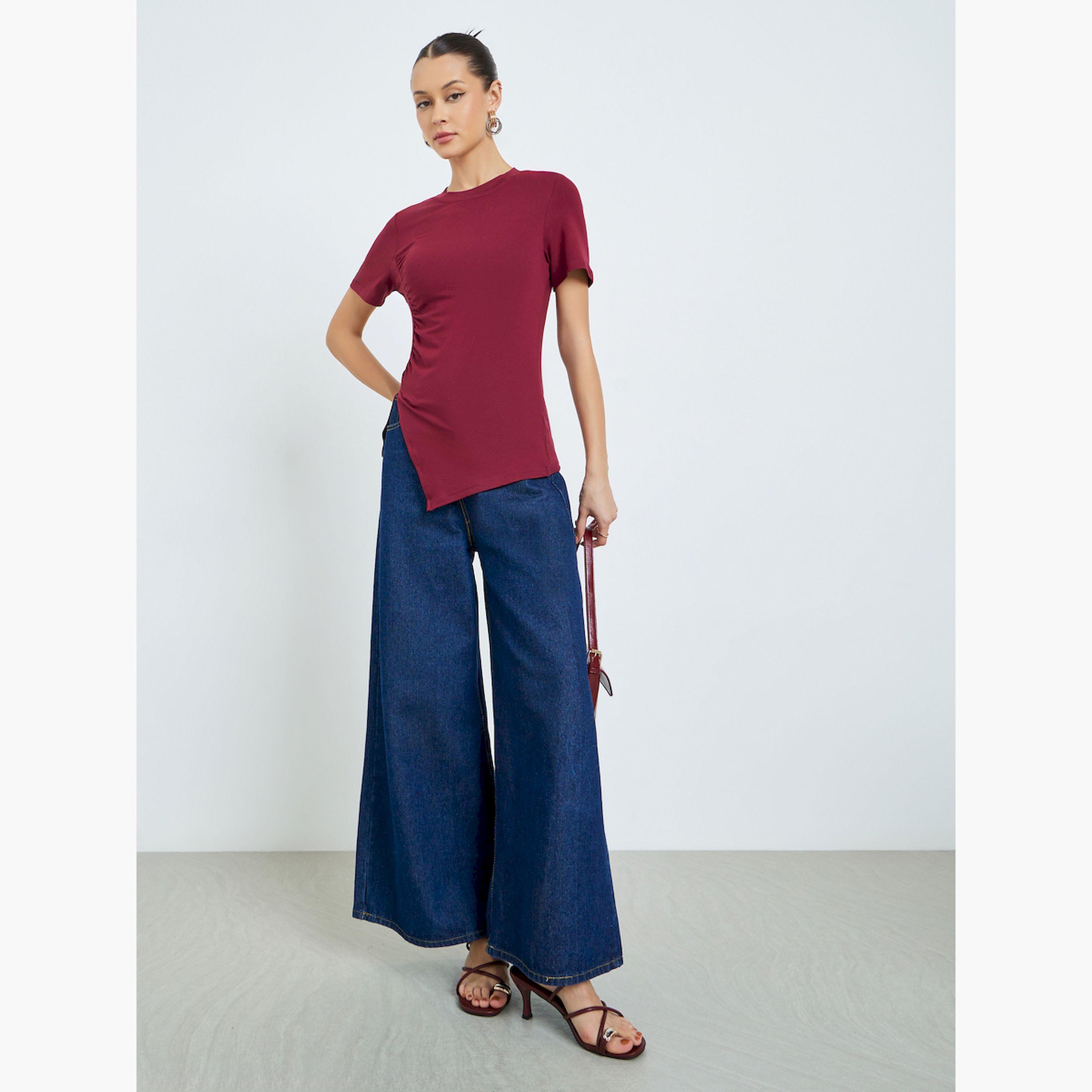 تيشيرت بحافة غير متماثلة الطول-women-clothing-tshirts-image-2