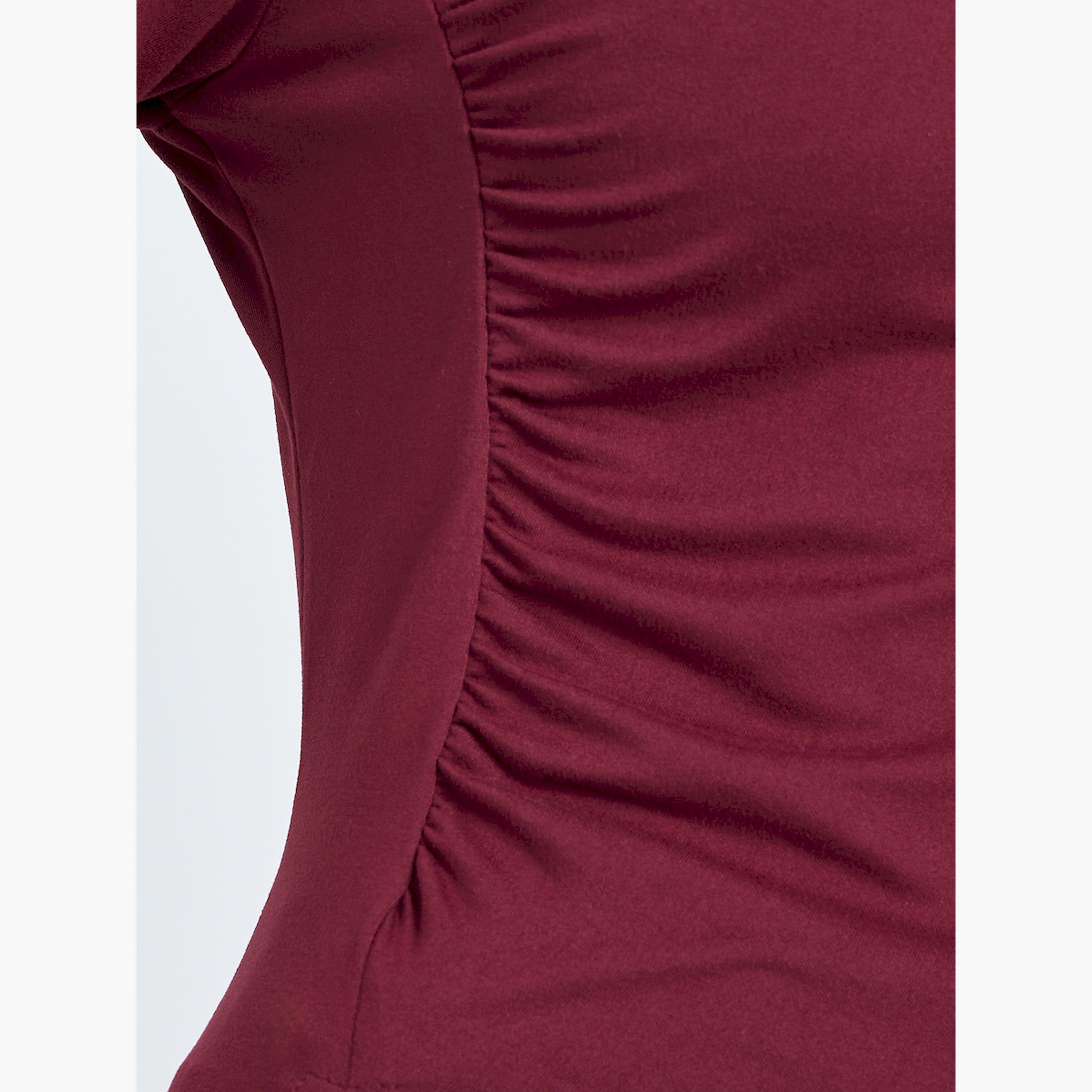Styli Burgundy Asymmetrical Hem T-Shirt-women-clothing-tshirts-image-5