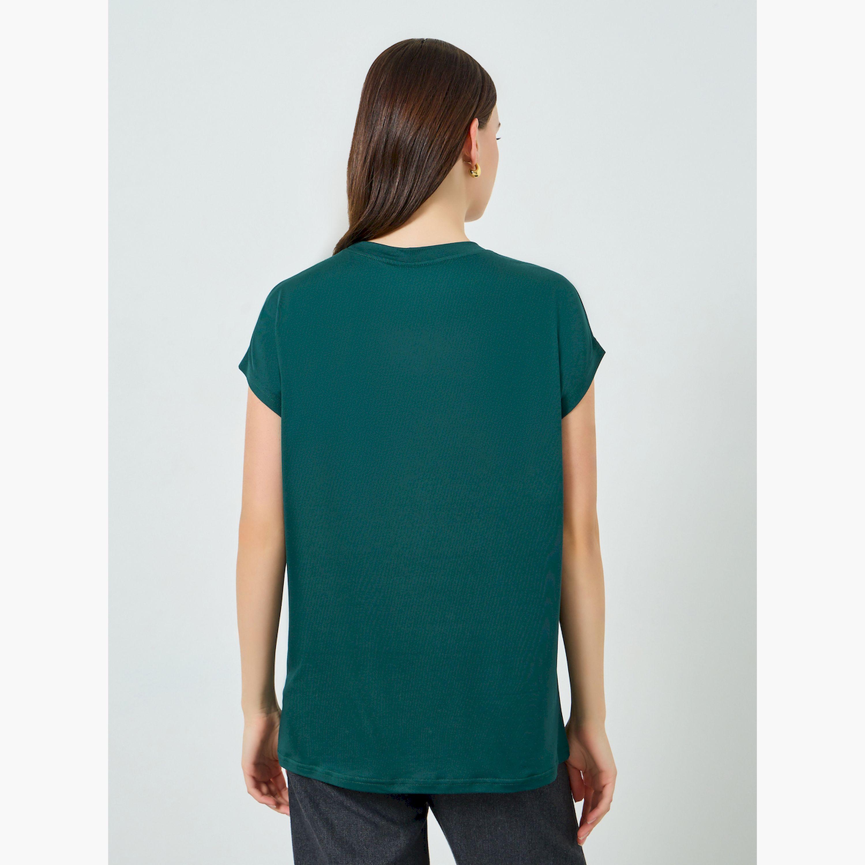Styli Green Relaxed Fit Solid T-Shirt-women-clothing-tshirts-image-3